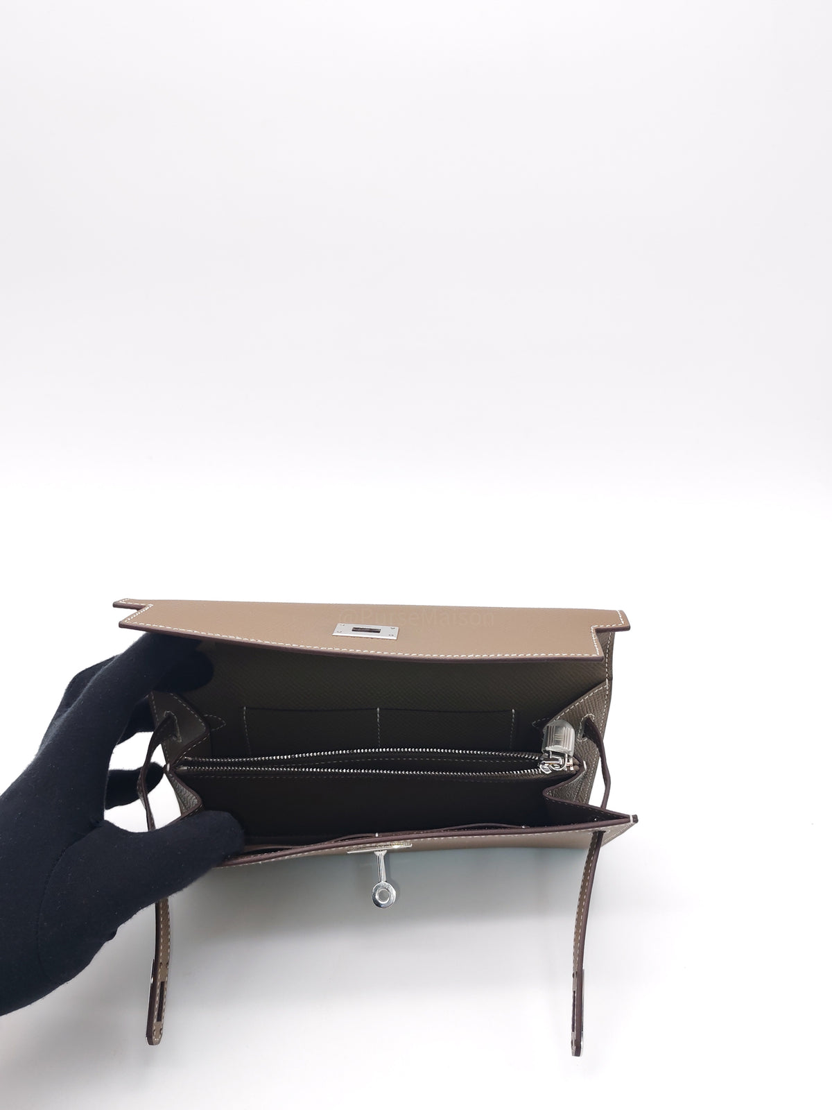 Hermes Kelly To Go in Taupe Epsom Leather and Palladium Hardware Stamp B (2023) | Purse Maison Luxury Bags Shop