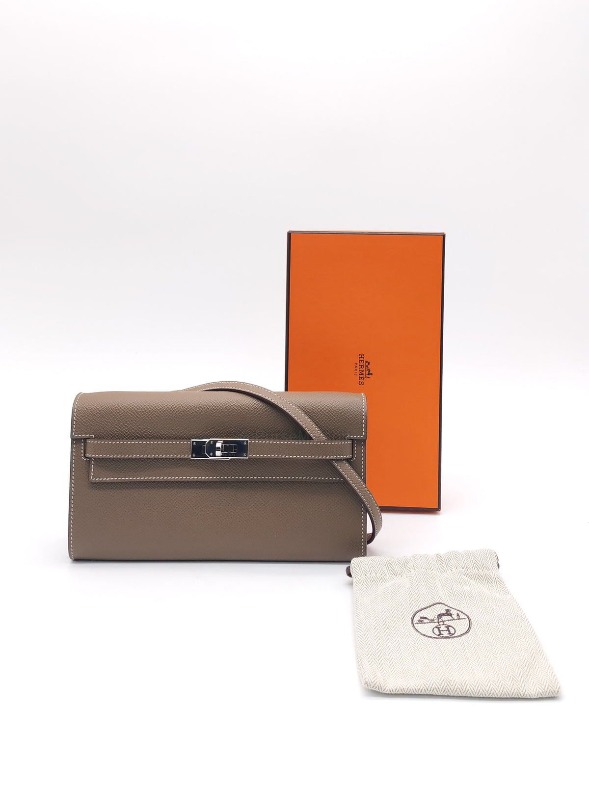 Hermes Kelly To Go in Taupe Epsom Leather and Palladium Hardware Stamp B (2023) | Purse Maison Luxury Bags Shop