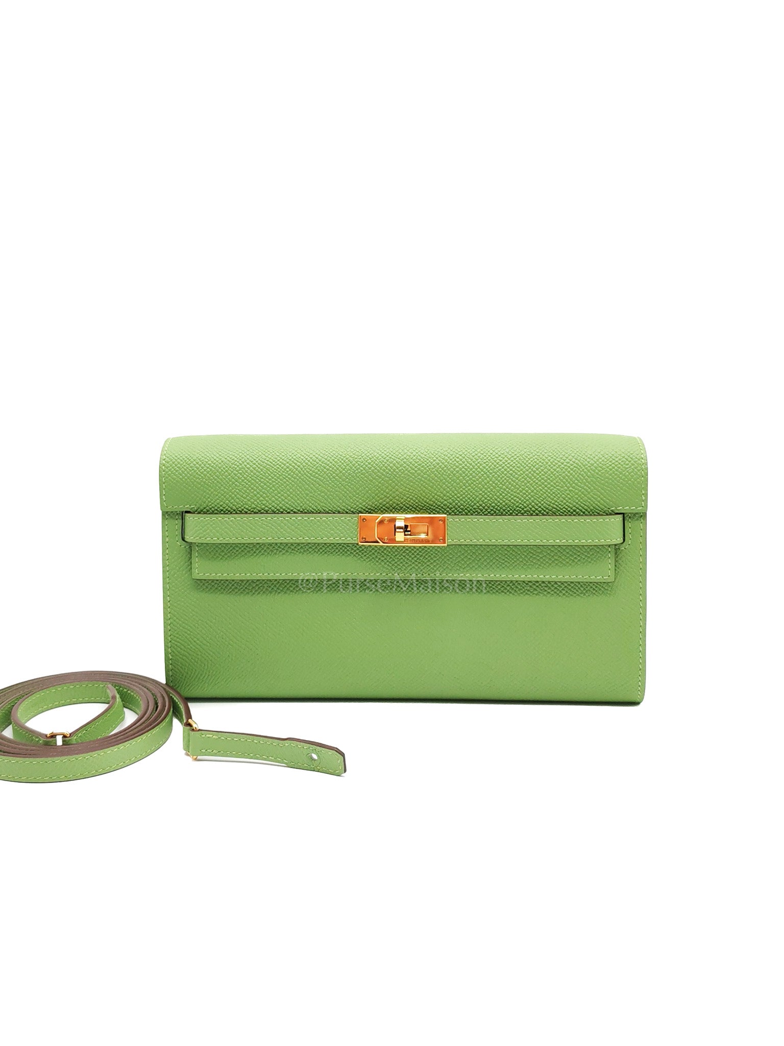 Kelly To Go Vert Criquet and Blue Brume Interior in Epsom Leather and Gold Hardware Stamp Y (2020) | Purse Maison Luxury Bags Shop