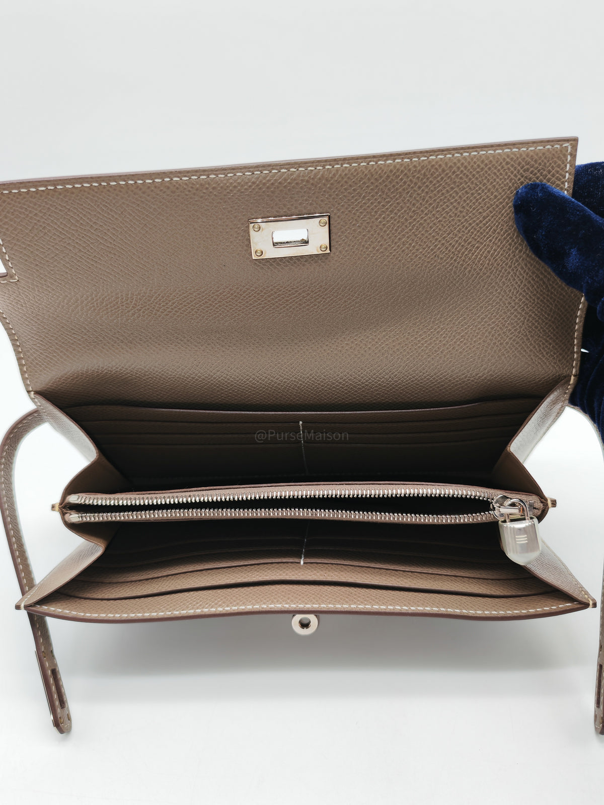 Hermes Kelly Wallet in Etoupe Epsom Leather and Palladium Hardware Stamp A (2017) | Purse Maison Luxury Bags Shop