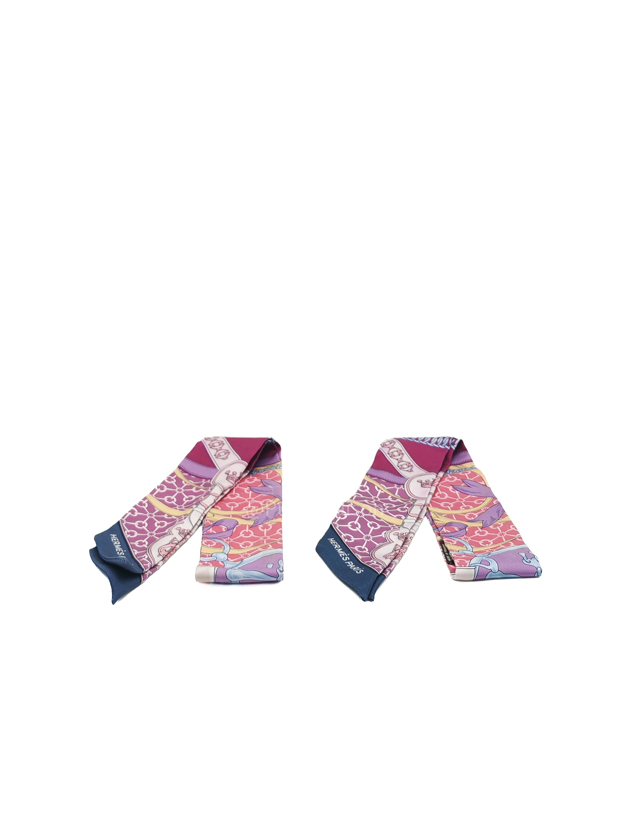 Hermes La Promenade Du Matin Rose, Mauve Silk Twilly (Pair) | Purse Maison Luxury Bags Shop