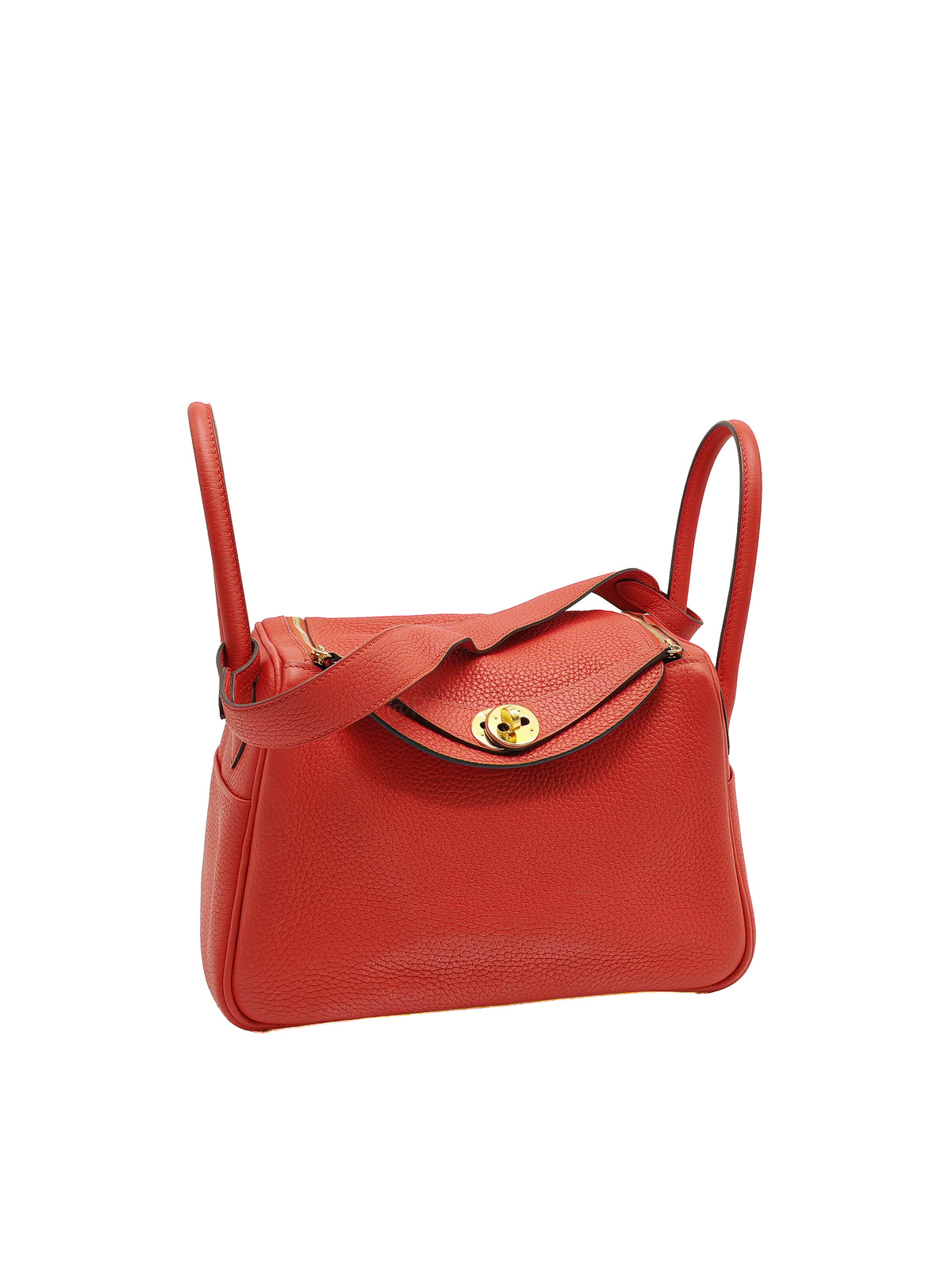 Hermes Lindy 26 in Rouge Tomate Clemence Leather Gold Hardware Stamp X (2016) | Purse Maison Luxury Bags Shop