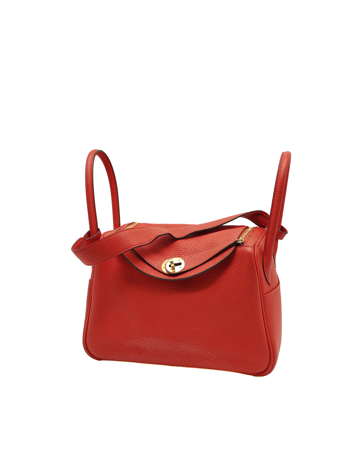 Hermes Lindy 26 in Rouge Tomate Clemence Leather Gold Hardware Stamp X (2016) | Purse Maison Luxury Bags Shop