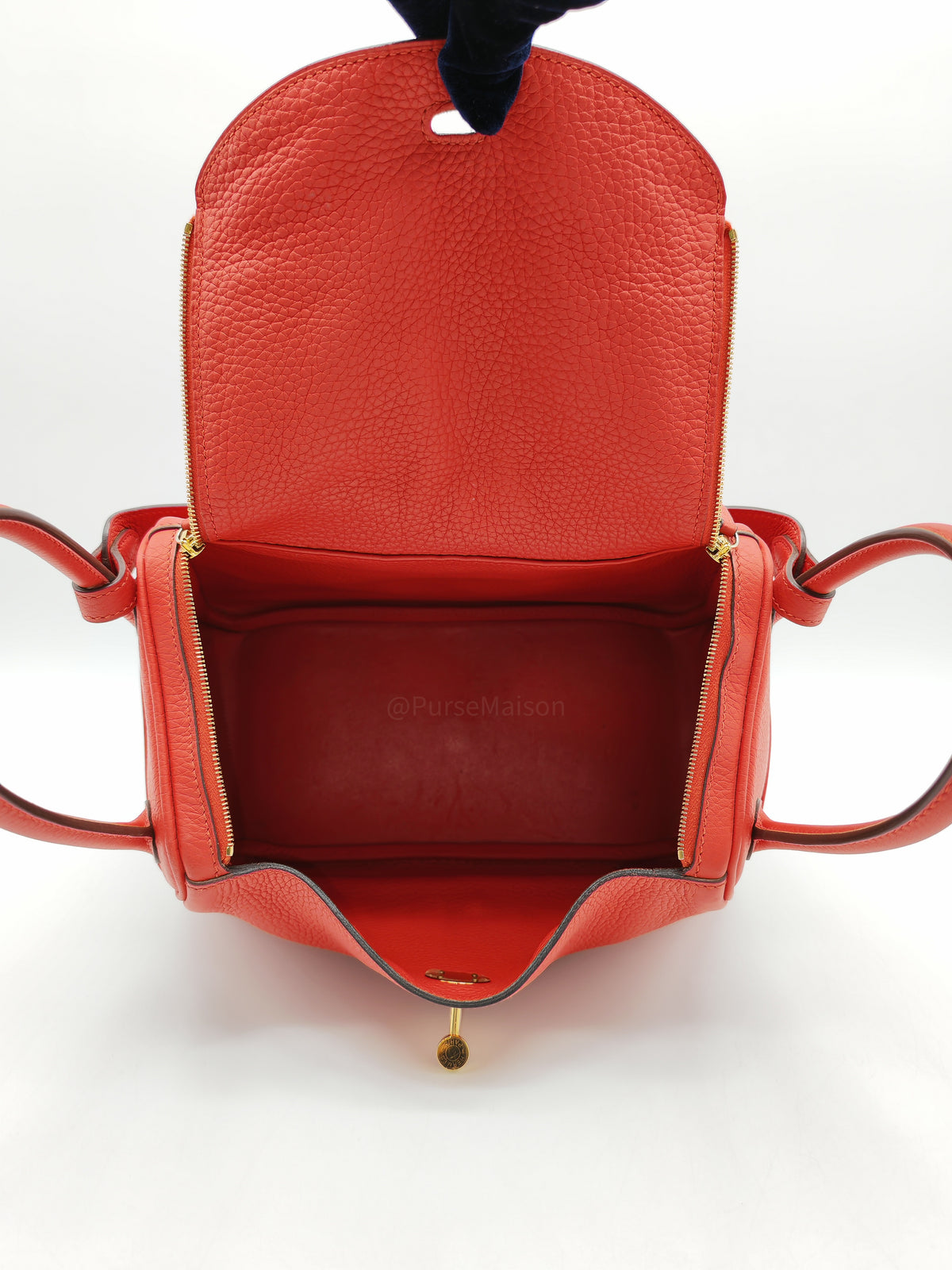 Hermes Lindy 26 in Rouge Tomate Clemence Leather Gold Hardware Stamp X (2016) | Purse Maison Luxury Bags Shop