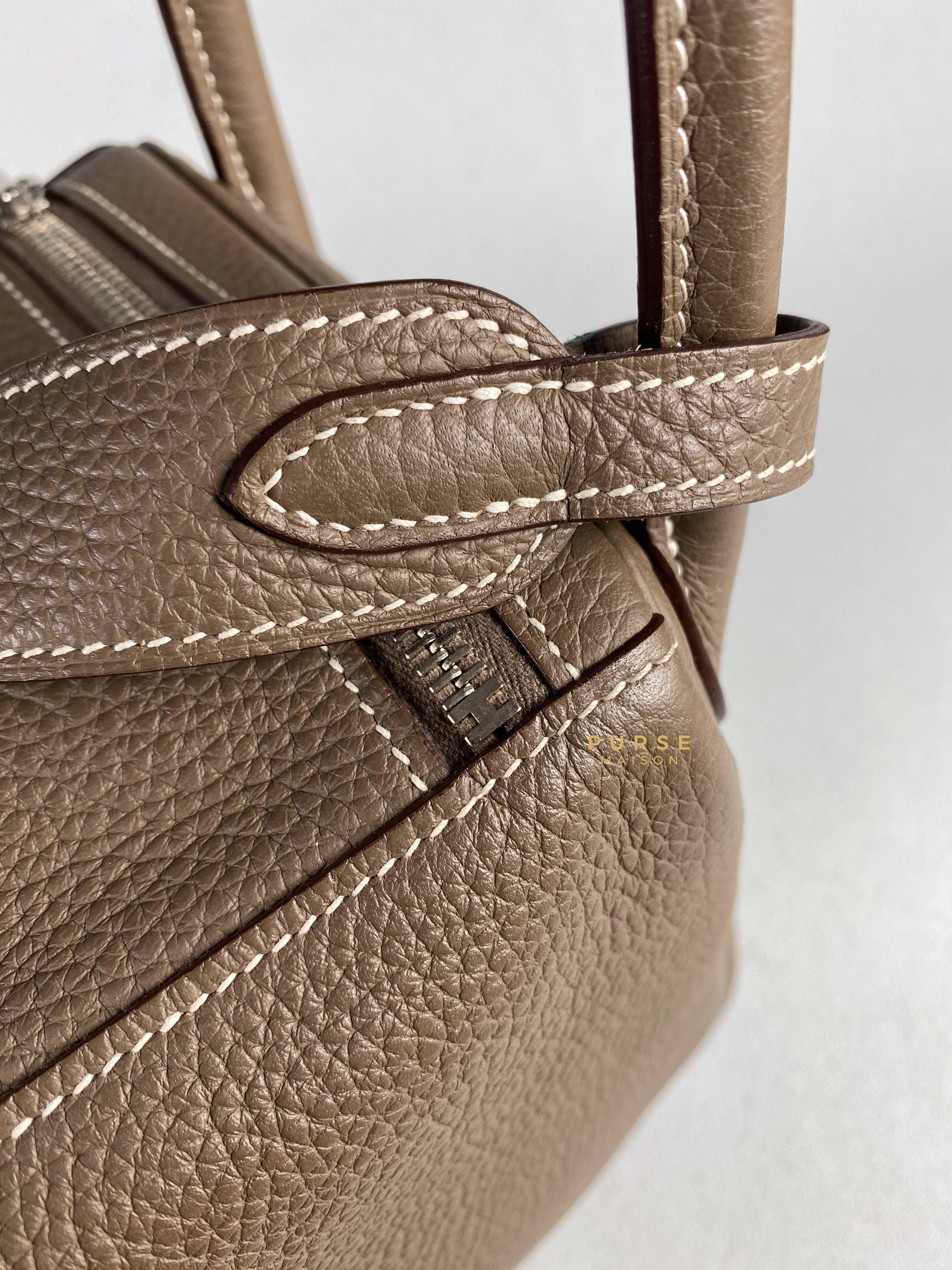 Hermes Lindy 30 Etoupe Clemence Palladium Hardware Stamp A | Purse Maison Luxury Bags Shop