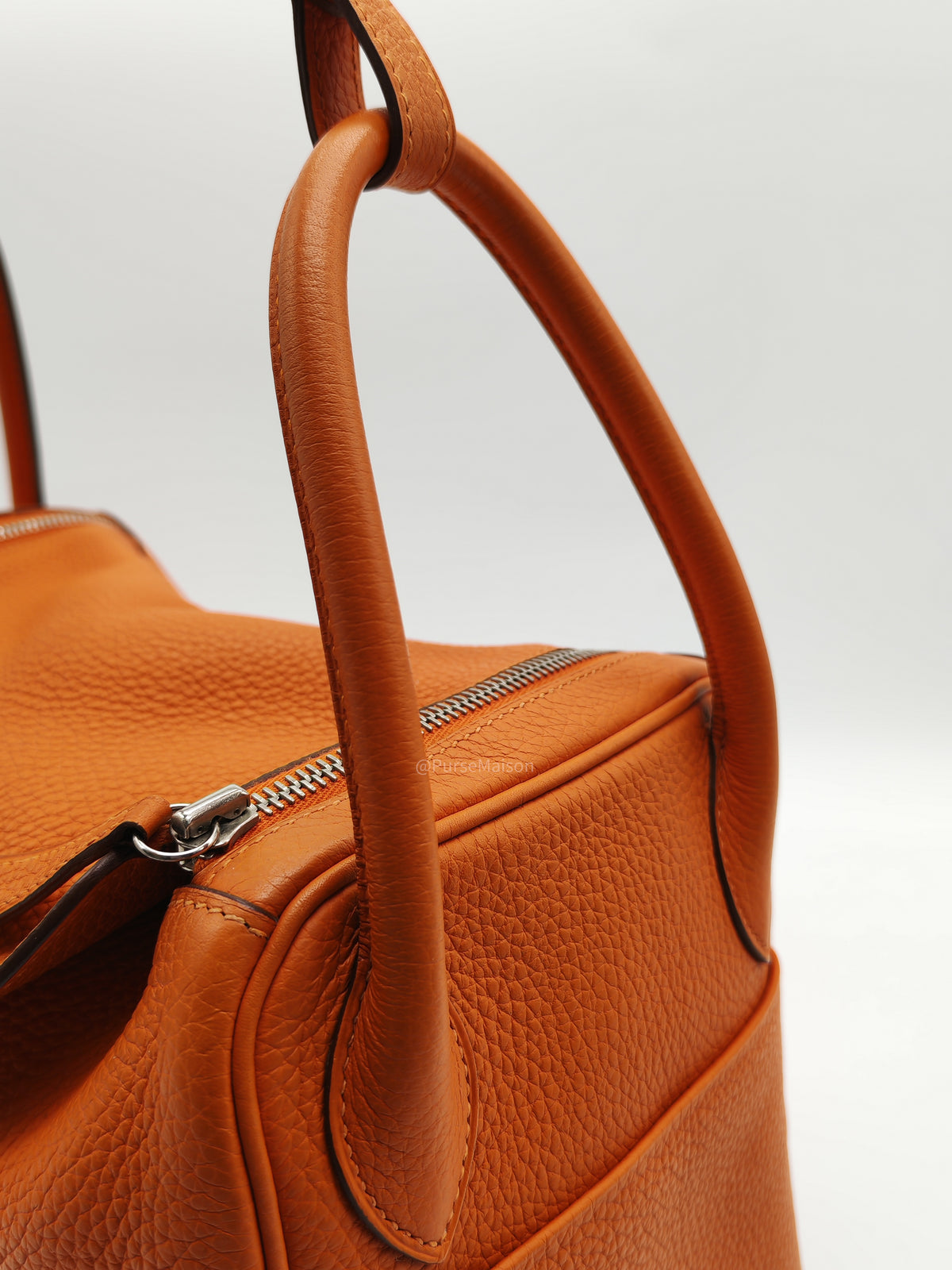 Hermes Lindy 30 in Orange Clemence Leather Palladium Hardware Stamp O Square(2011) | Purse Maison Luxury Bags Shop