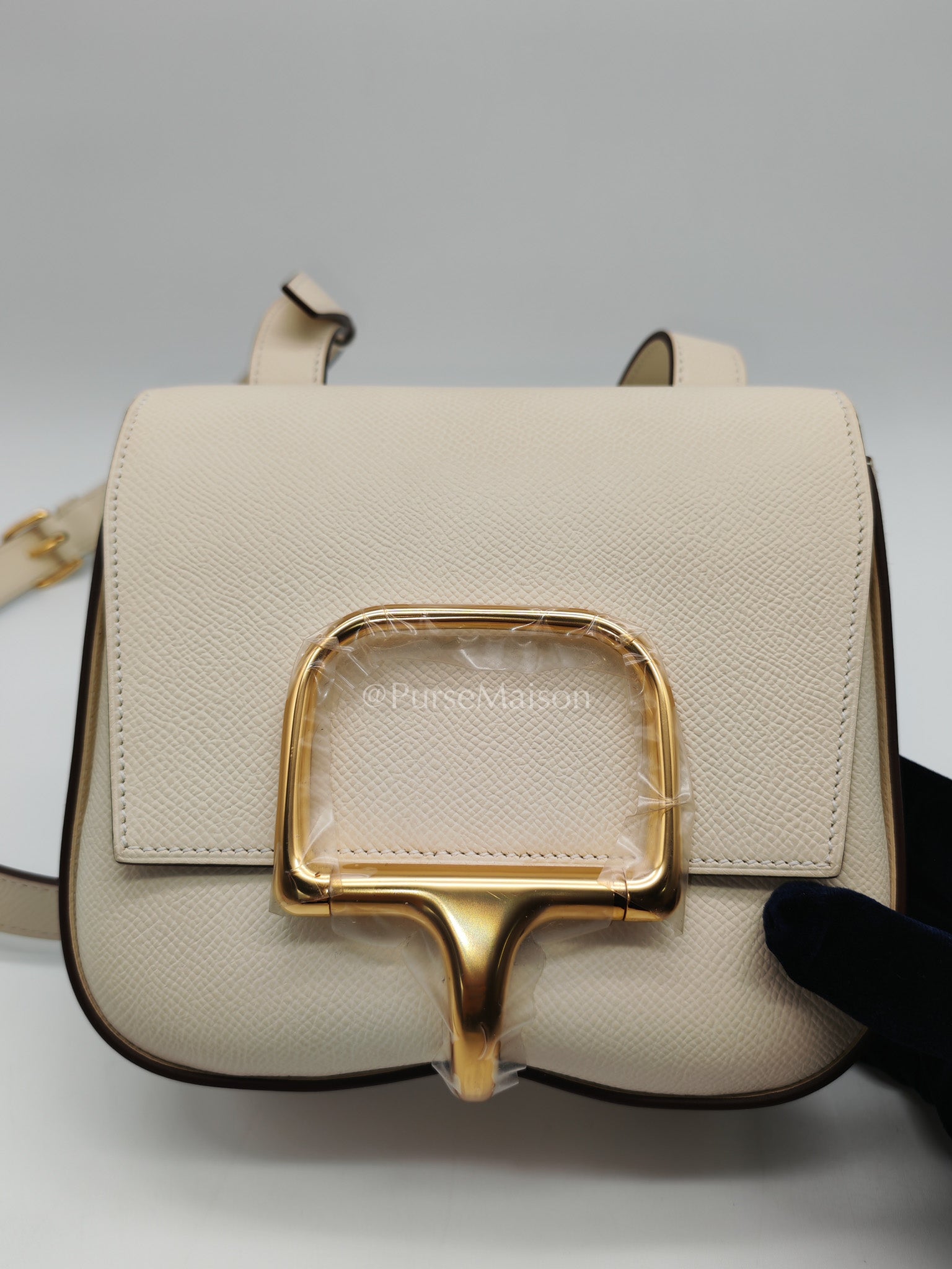 Hermes Mini Della Cavalleria in Nata Epsom Leather and Gold Hardware Stamp U (2022) | Purse Maison Luxury Bags Shop