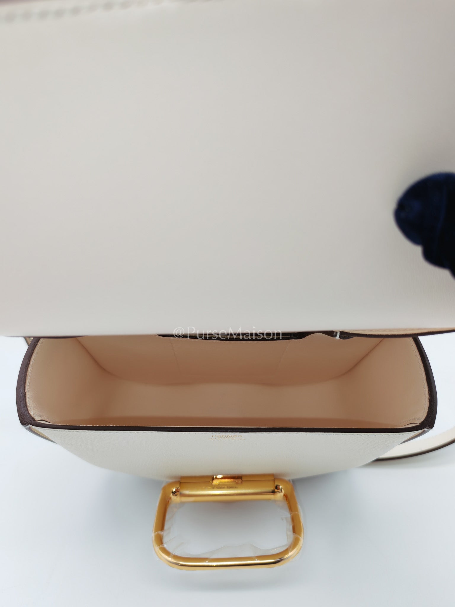Hermes Mini Della Cavalleria in Nata Epsom Leather and Gold Hardware Stamp U (2022) | Purse Maison Luxury Bags Shop