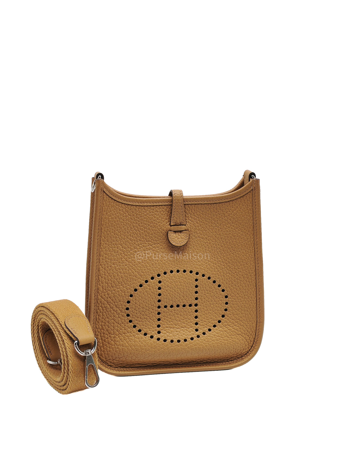 Hermes Mini Evelyne 16 in Biscuit Clemence Leather and Palladium Hardware Stamp Z (2021) | Purse Maison Luxury Bags Shop