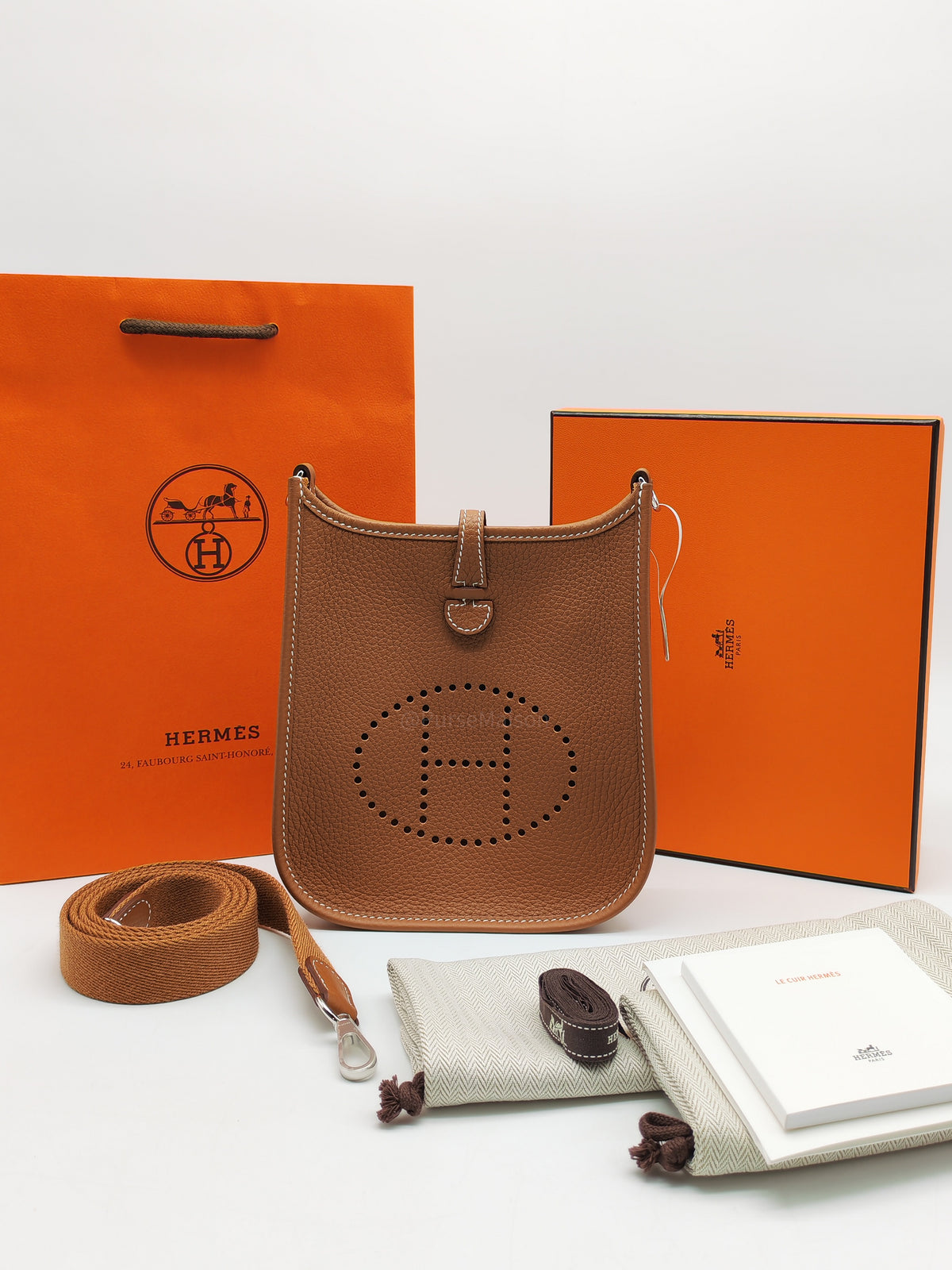 Hermes Mini Evelyne 16 in Gold Clemence Leather Palladium Hardware Stamp K (2025) | Purse Maison Luxury Bags Shop