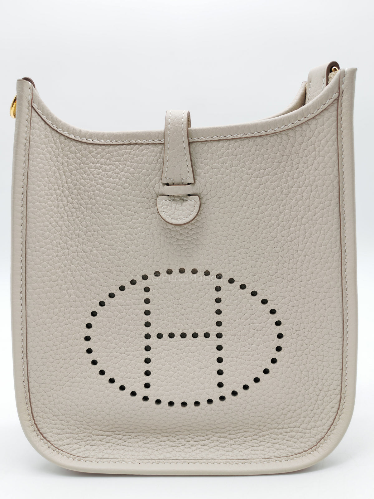 Hermes Mini Evelyne 16 TPM in Craie Clemence Leather and Gold Hardware Stamp W (2024) | Purse Maison Luxury Bags Shop
