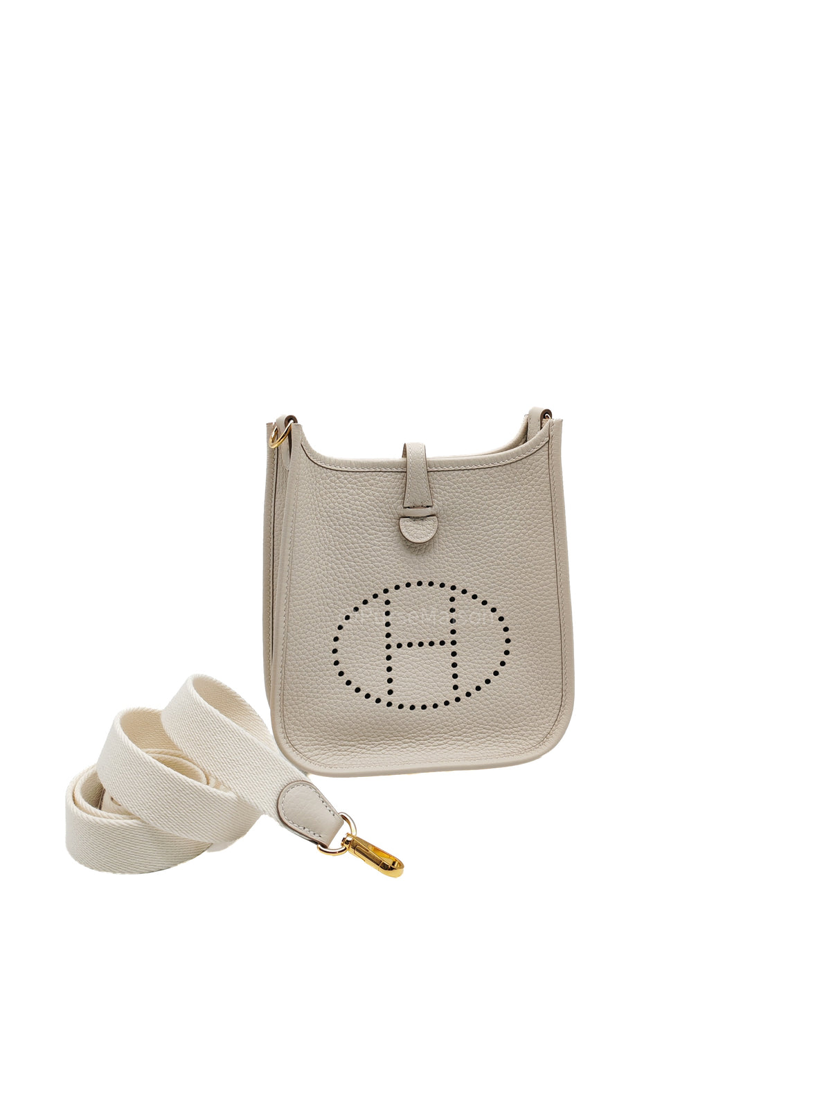 Hermes Mini Evelyne 16 TPM in Craie Clemence Leather and Gold Hardware Stamp W (2024) | Purse Maison Luxury Bags Shop