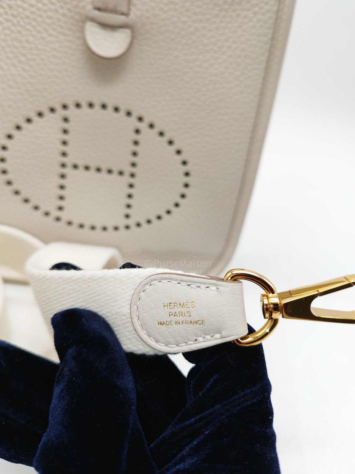 Hermes Mini Evelyne 16 TPM in Craie Clemence Leather and Gold Hardware Stamp W (2024) | Purse Maison Luxury Bags Shop