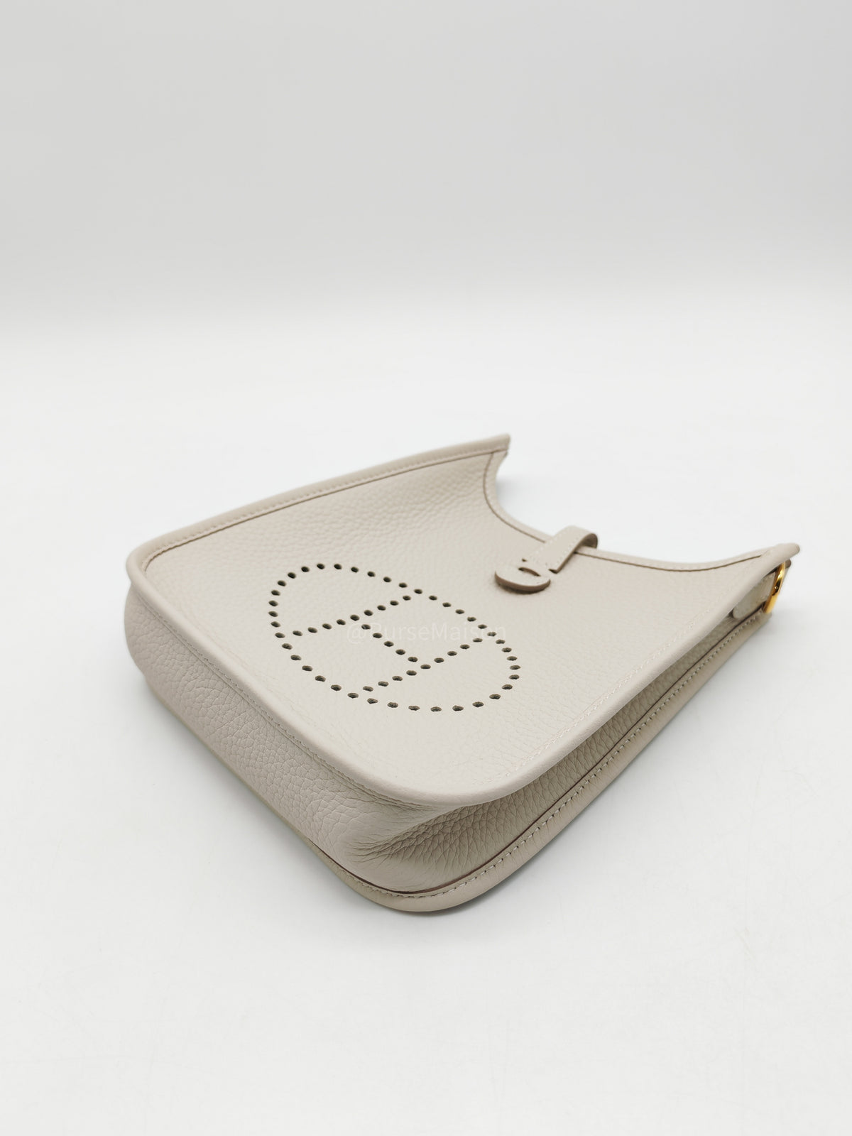 Hermes Mini Evelyne 16 TPM in Craie Clemence Leather and Gold Hardware Stamp W (2024) | Purse Maison Luxury Bags Shop