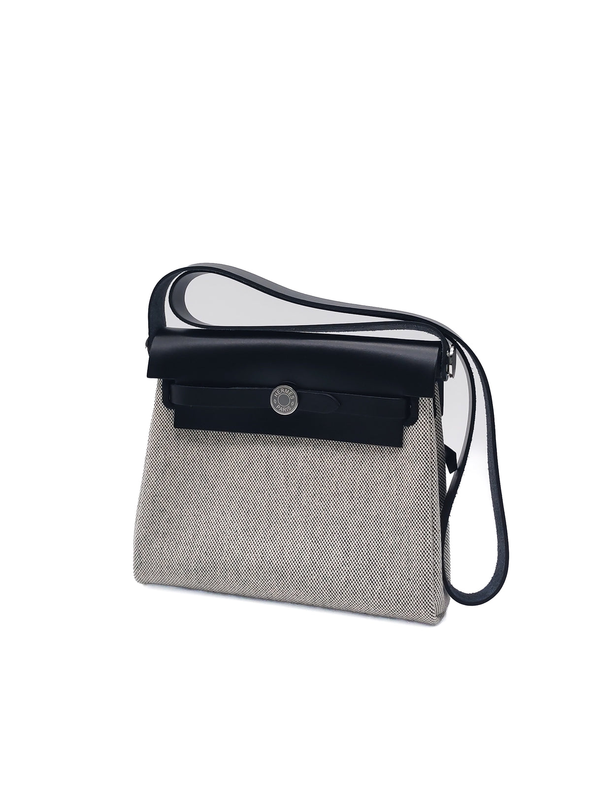 Hermes Mini Herbag Zip Retourne 20 in Ecru Black Military Toile Vache Hunter Stamp G (2026) | Purse Maison Luxury Bags Shop