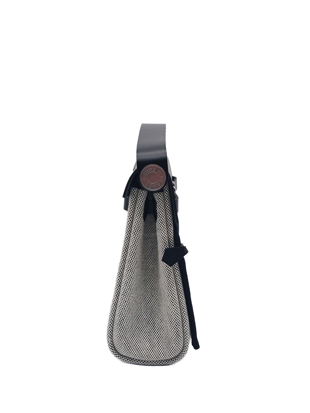 Hermes Mini Herbag Zip Retourne 20 in Ecru Black Military Toile Vache Hunter Stamp G (2026) | Purse Maison Luxury Bags Shop