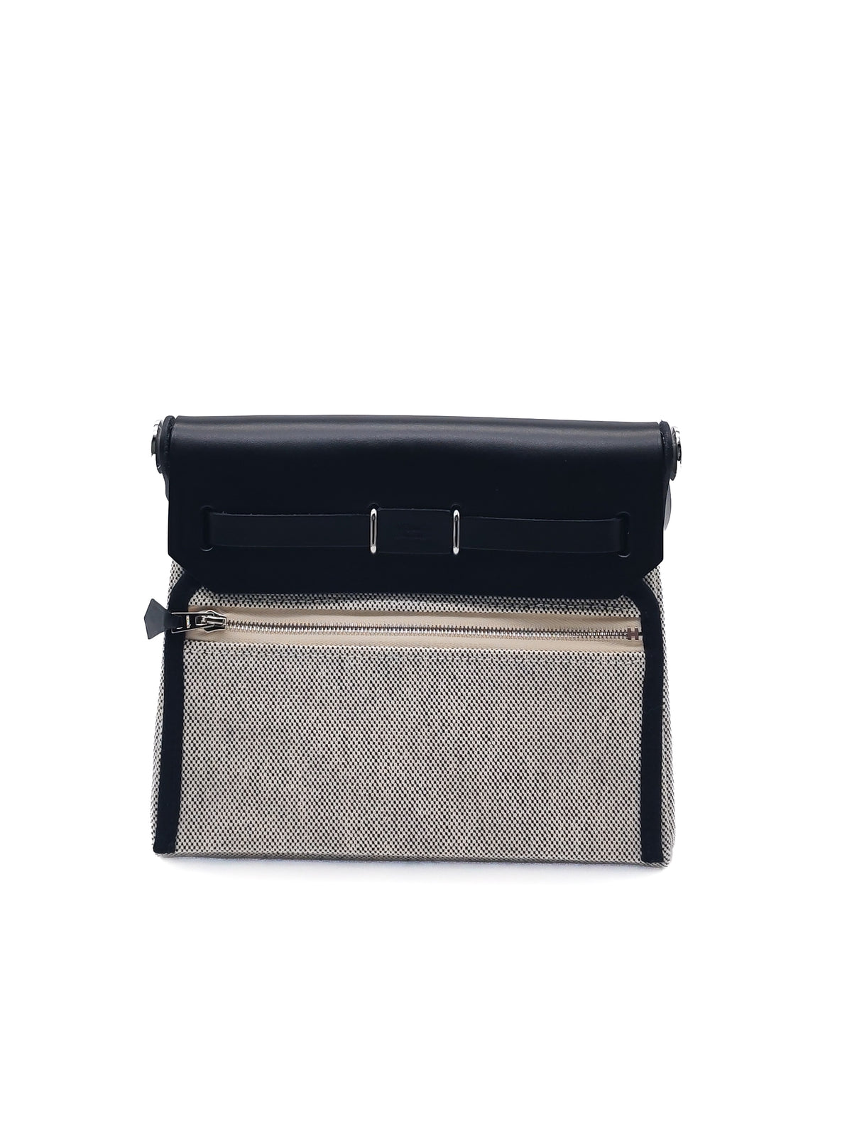 Hermes Mini Herbag Zip Retourne 20 in Ecru Black Military Toile Vache Hunter Stamp G (2026) | Purse Maison Luxury Bags Shop