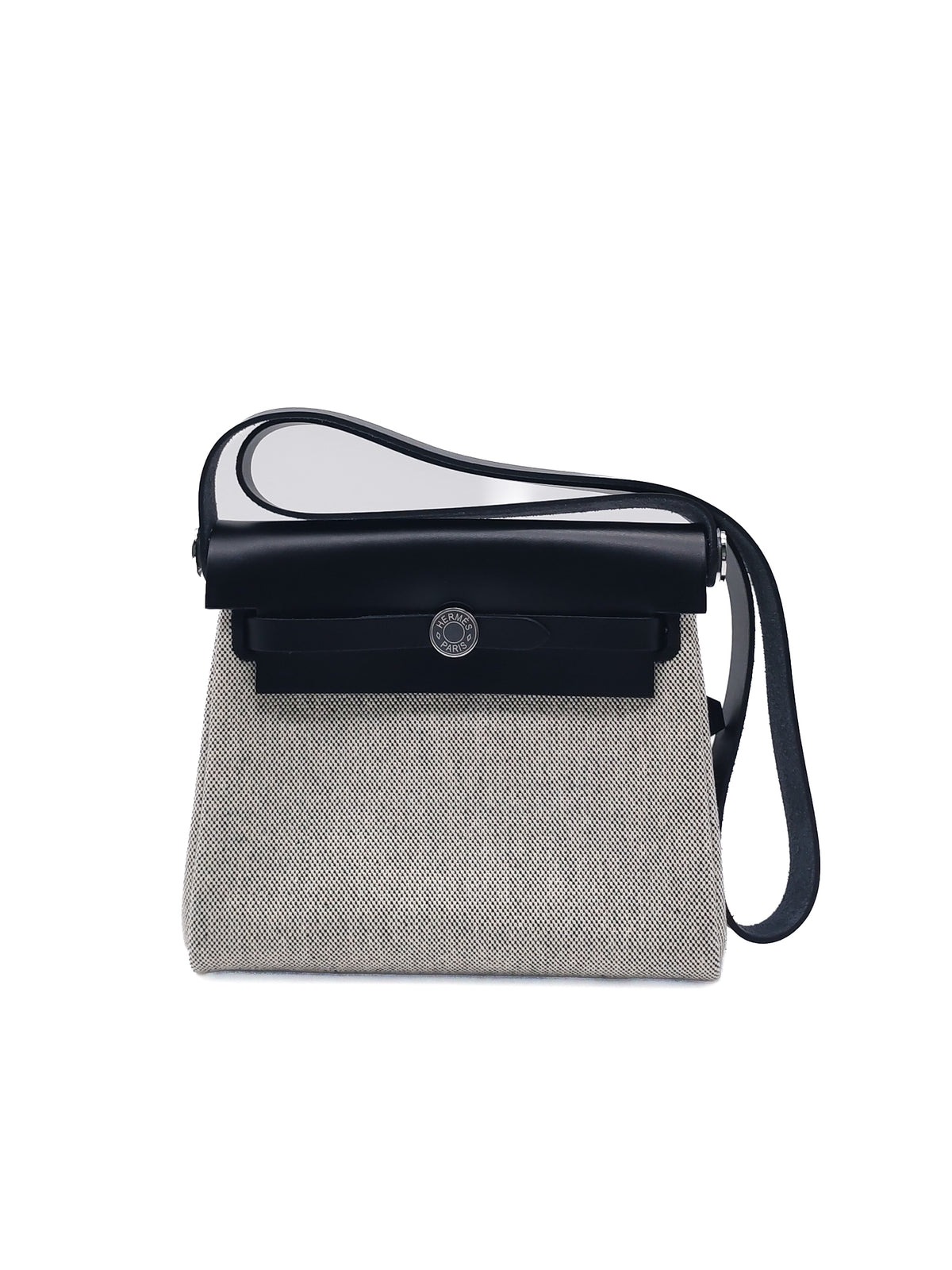 Hermes Mini Herbag Zip Retourne 20 in Ecru Black Military Toile Vache Hunter Stamp G (2026) | Purse Maison Luxury Bags Shop