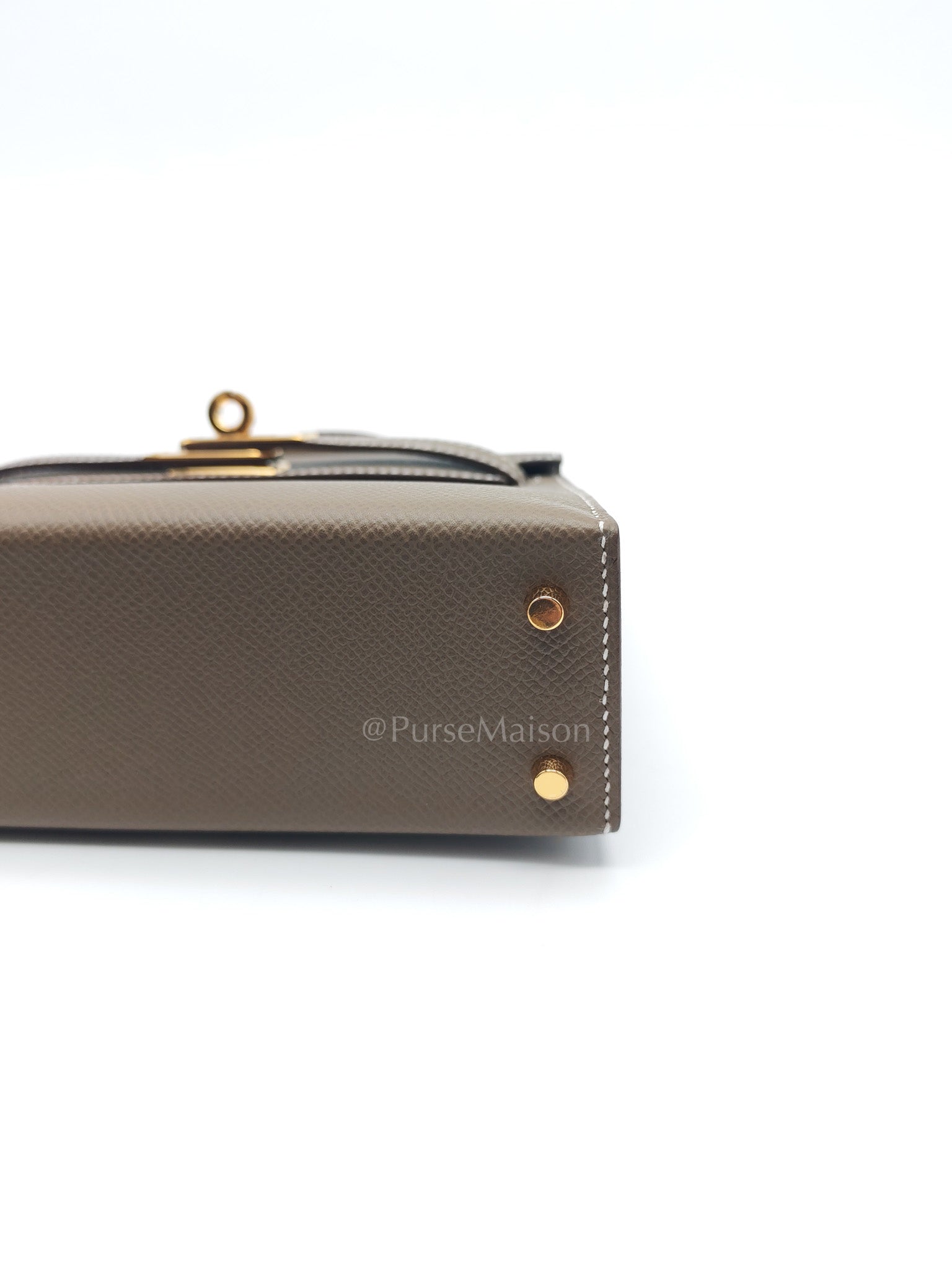 Mini Kelly in Etoupe Epsom Leather and Gold Hardware Stamp G (2026) | Purse Maison Luxury Bags Shop