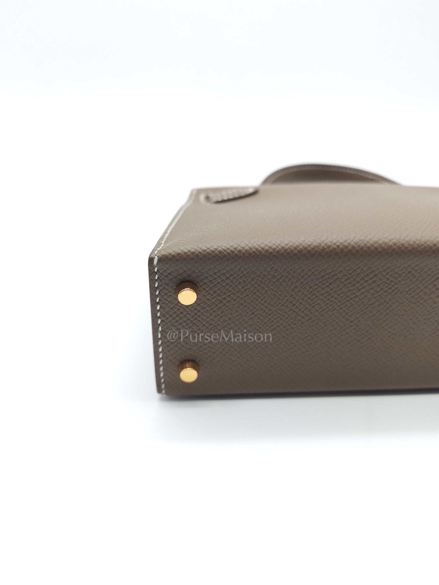Mini Kelly in Etoupe Epsom Leather and Gold Hardware Stamp G (2026) | Purse Maison Luxury Bags Shop