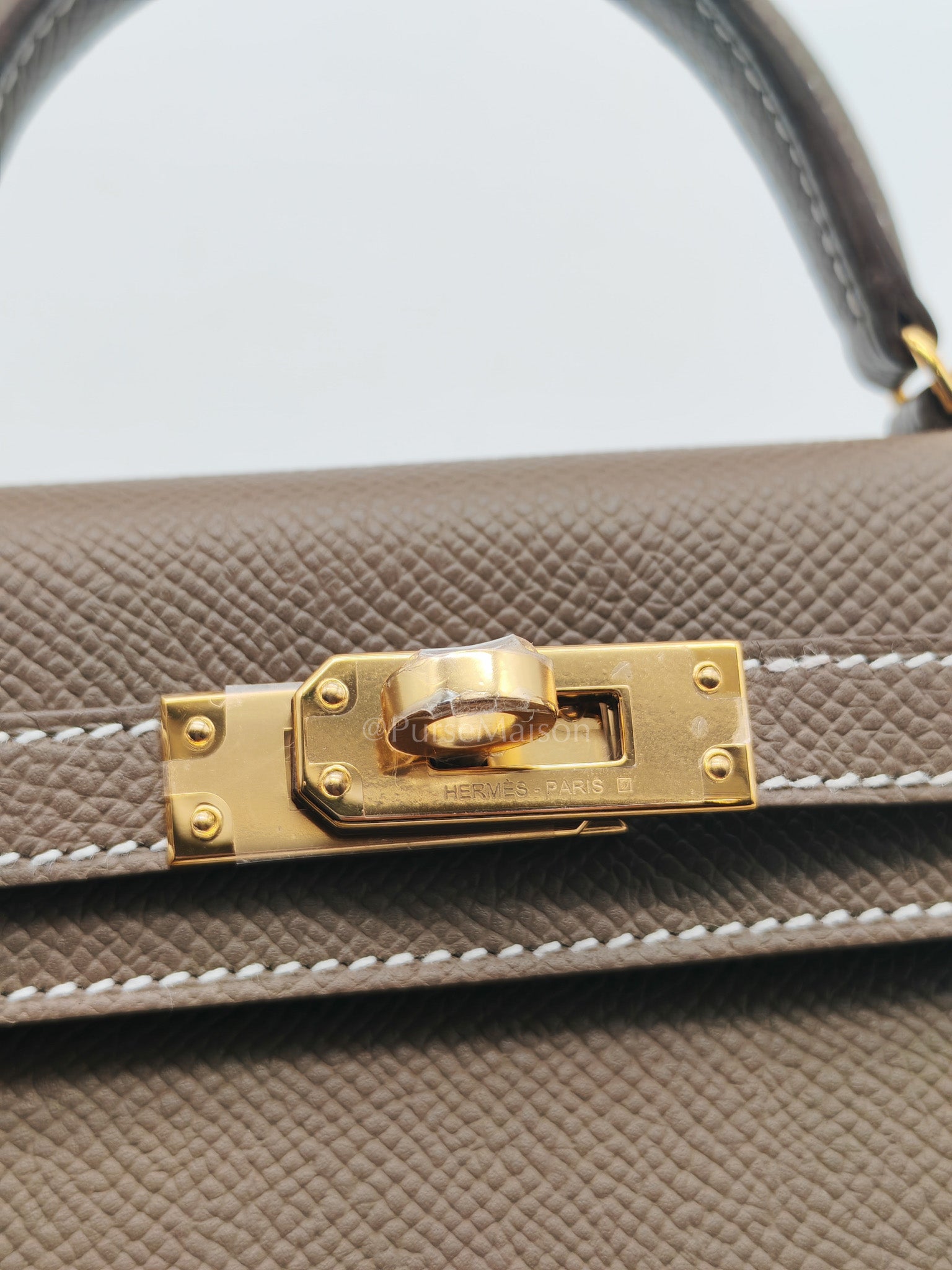 Mini Kelly in Etoupe Epsom Leather and Gold Hardware Stamp G (2026) | Purse Maison Luxury Bags Shop
