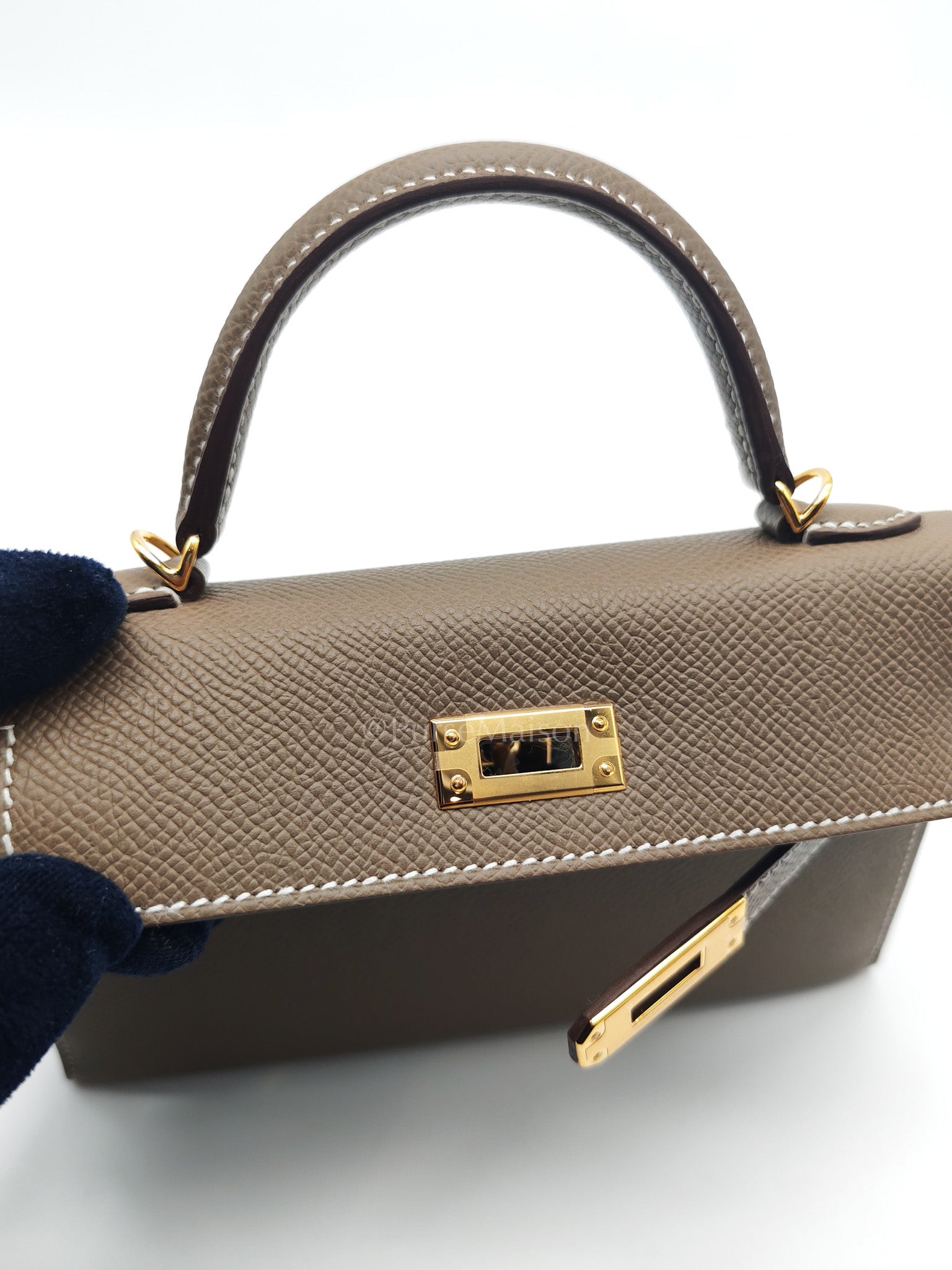 Mini Kelly in Etoupe Epsom Leather and Gold Hardware Stamp G (2026) | Purse Maison Luxury Bags Shop
