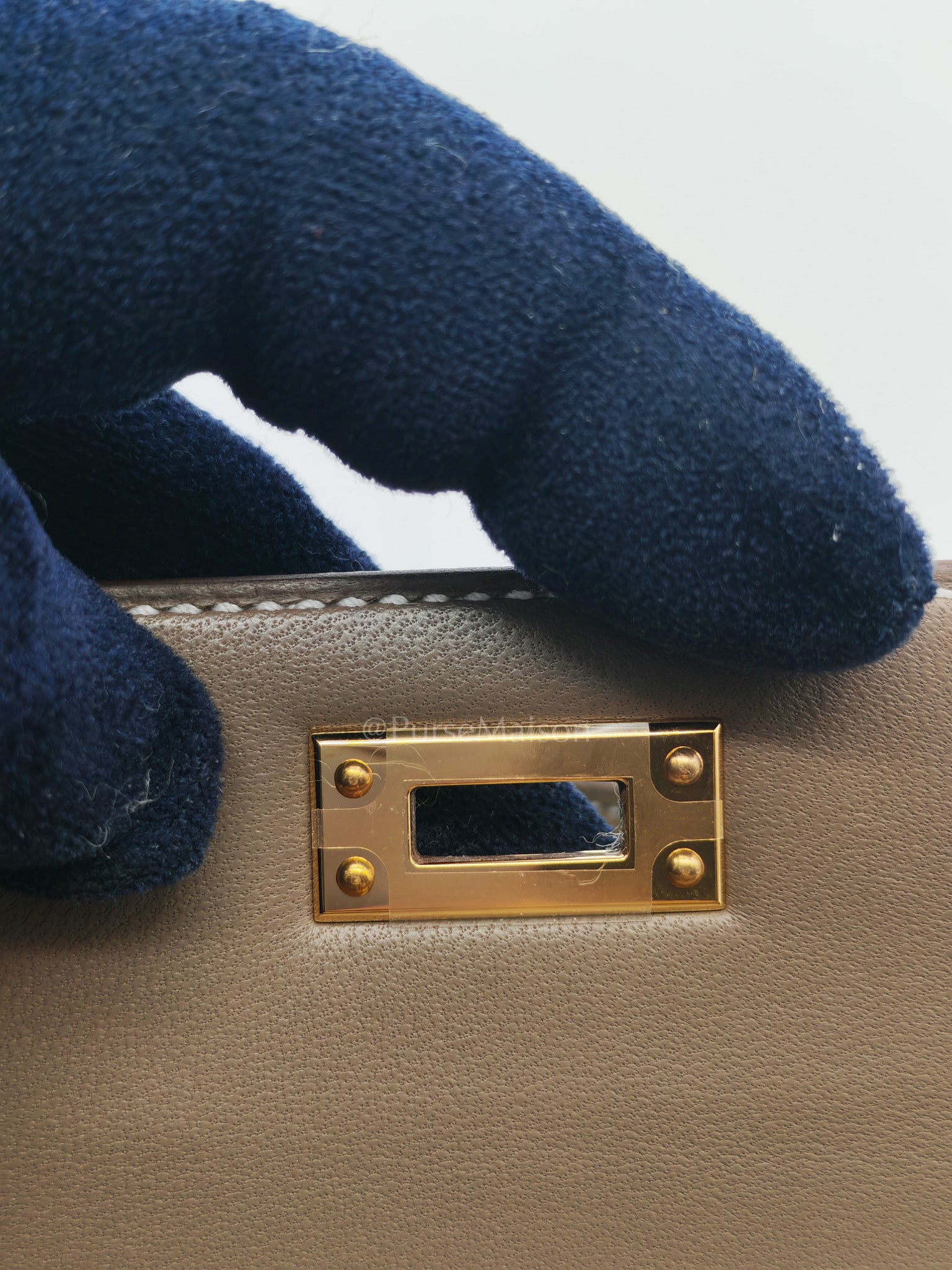 Mini Kelly in Etoupe Epsom Leather and Gold Hardware Stamp G (2026) | Purse Maison Luxury Bags Shop