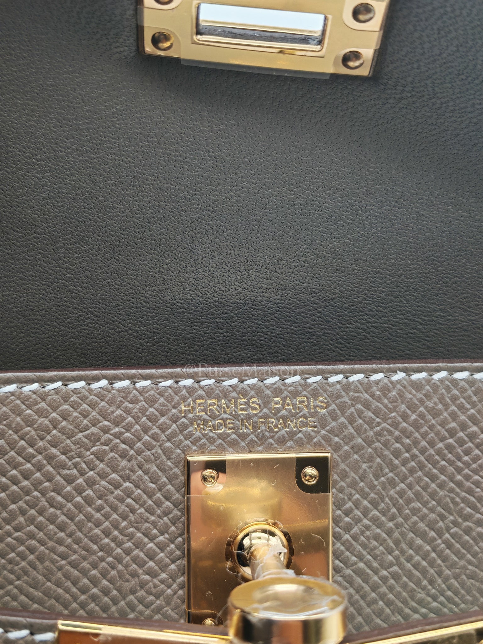 Mini Kelly in Etoupe Epsom Leather and Gold Hardware Stamp G (2026) | Purse Maison Luxury Bags Shop