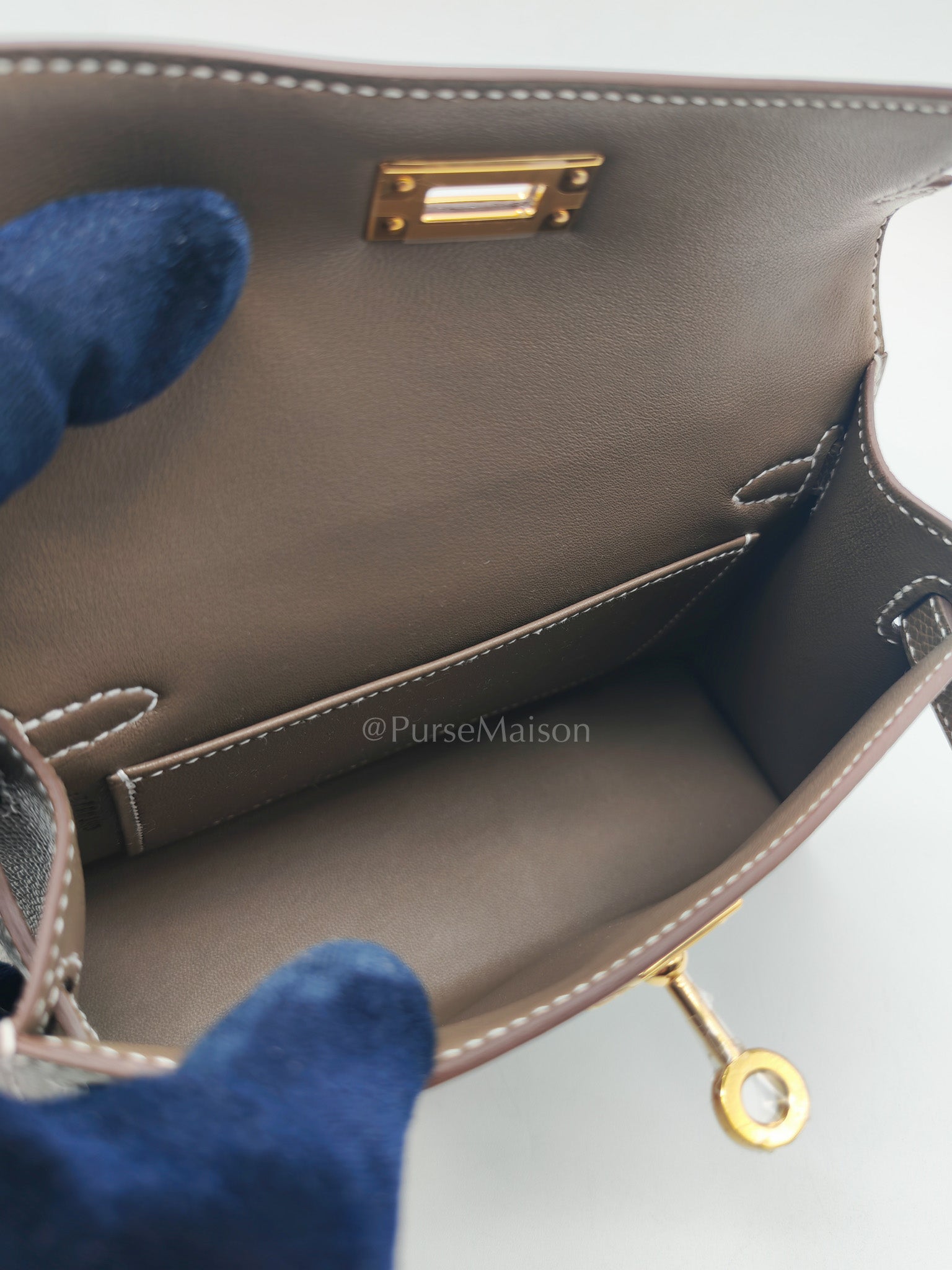 Mini Kelly in Etoupe Epsom Leather and Gold Hardware Stamp G (2026) | Purse Maison Luxury Bags Shop