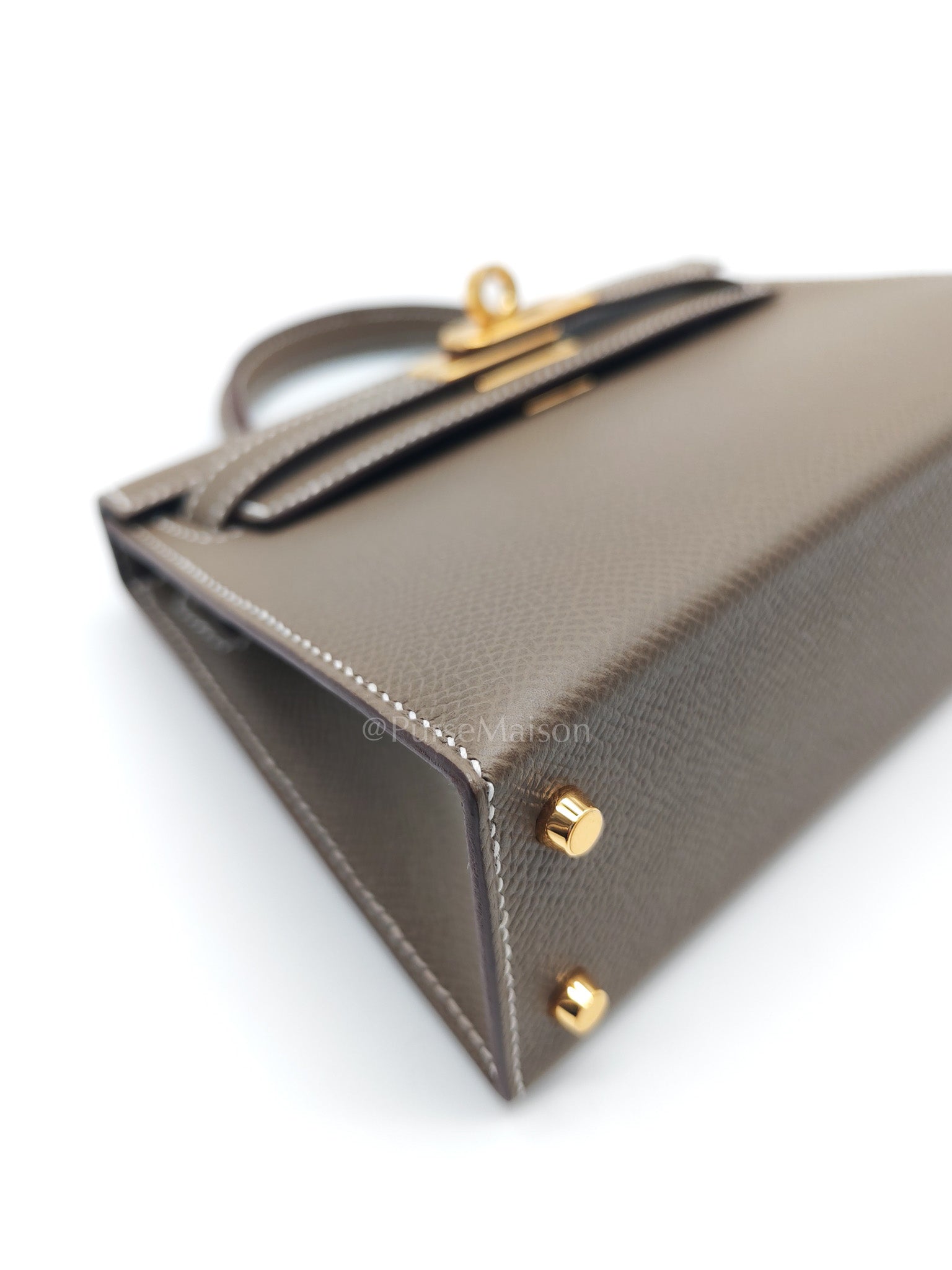Mini Kelly in Etoupe Epsom Leather and Gold Hardware Stamp G (2026) | Purse Maison Luxury Bags Shop