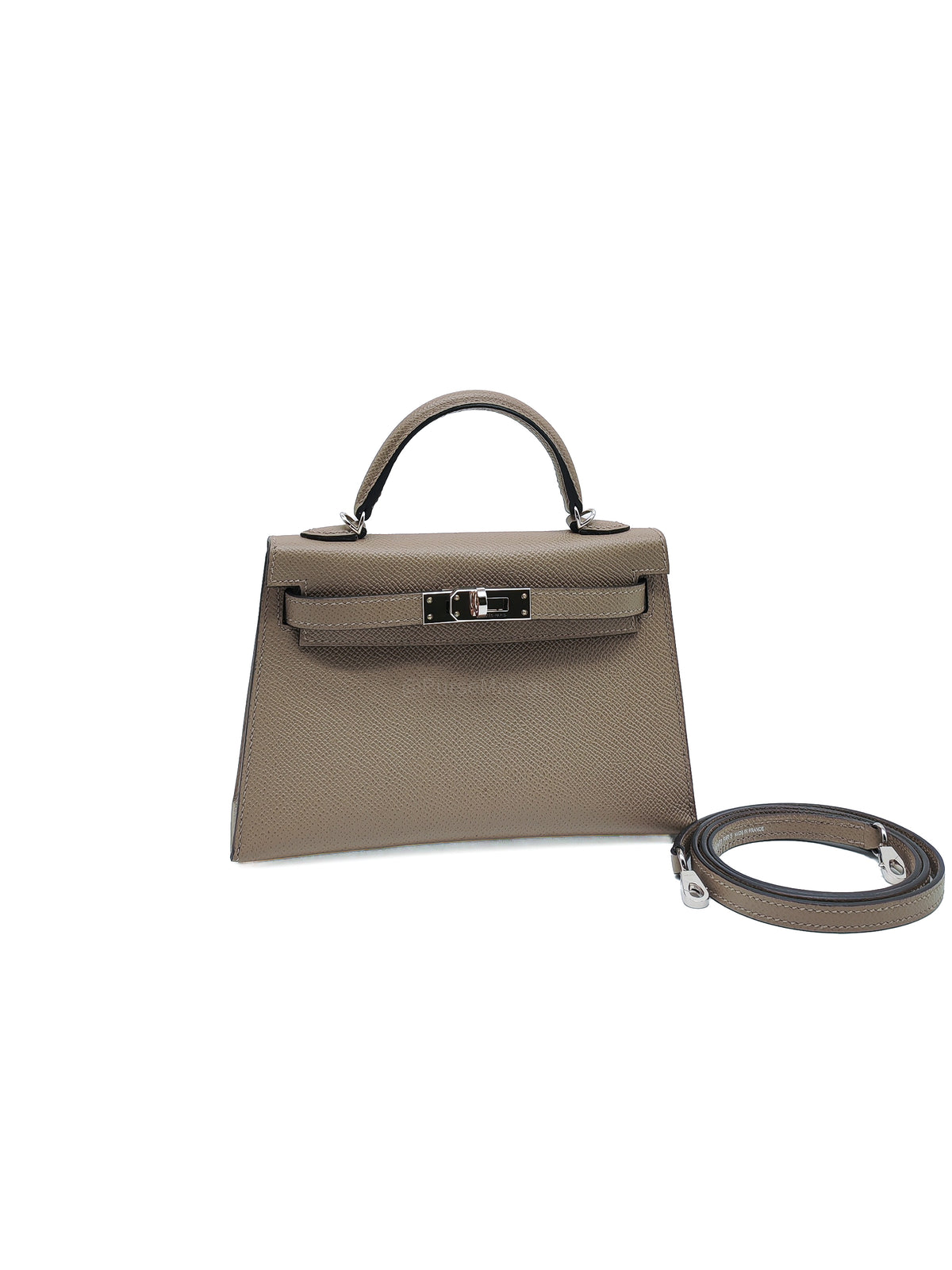 Hermes Mini Kelly in Gris Asphalte Epsom Leather Palladium Hardware Stamp C(2018) | Purse Maison Luxury Bags Shop