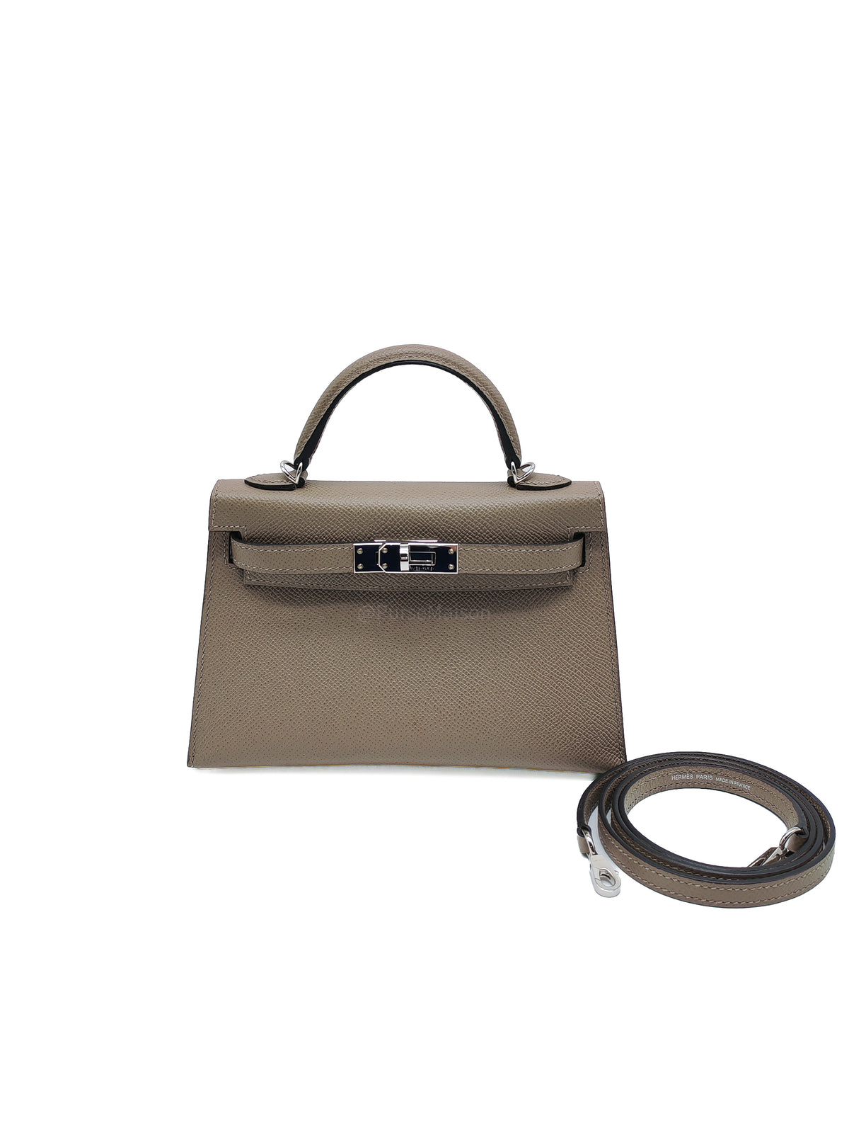 Hermes Mini Kelly in Gris Asphalte Epsom Leather Palladium Hardware Stamp C(2018) | Purse Maison Luxury Bags Shop