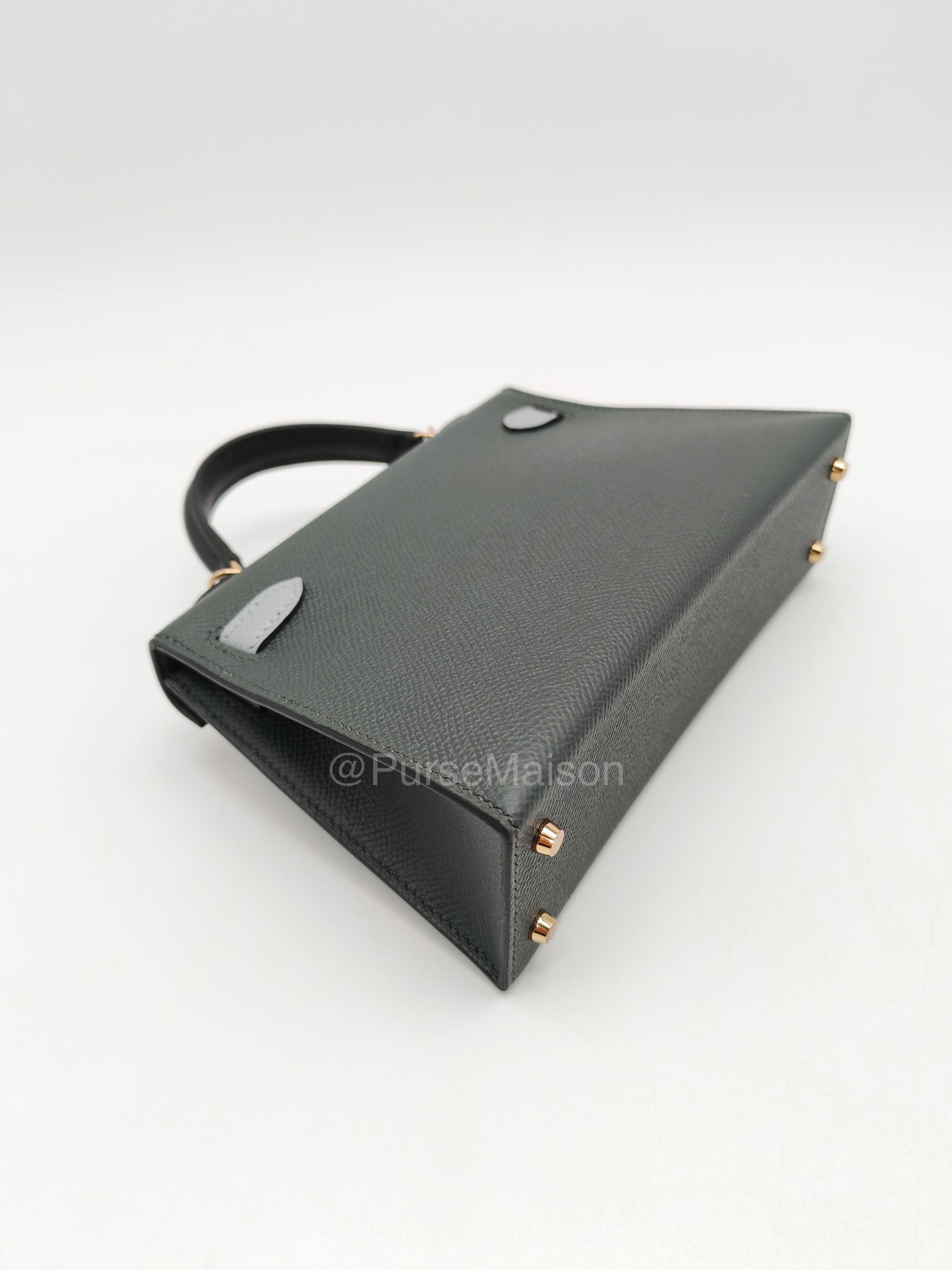 Hermes Mini Kelly Tri-Color Vert Mangrove/Gris Pantin/Noir in Epsom Leather and Palladium Hardware Stamp K (2025) | Purse Maison Luxury Bags Shop
