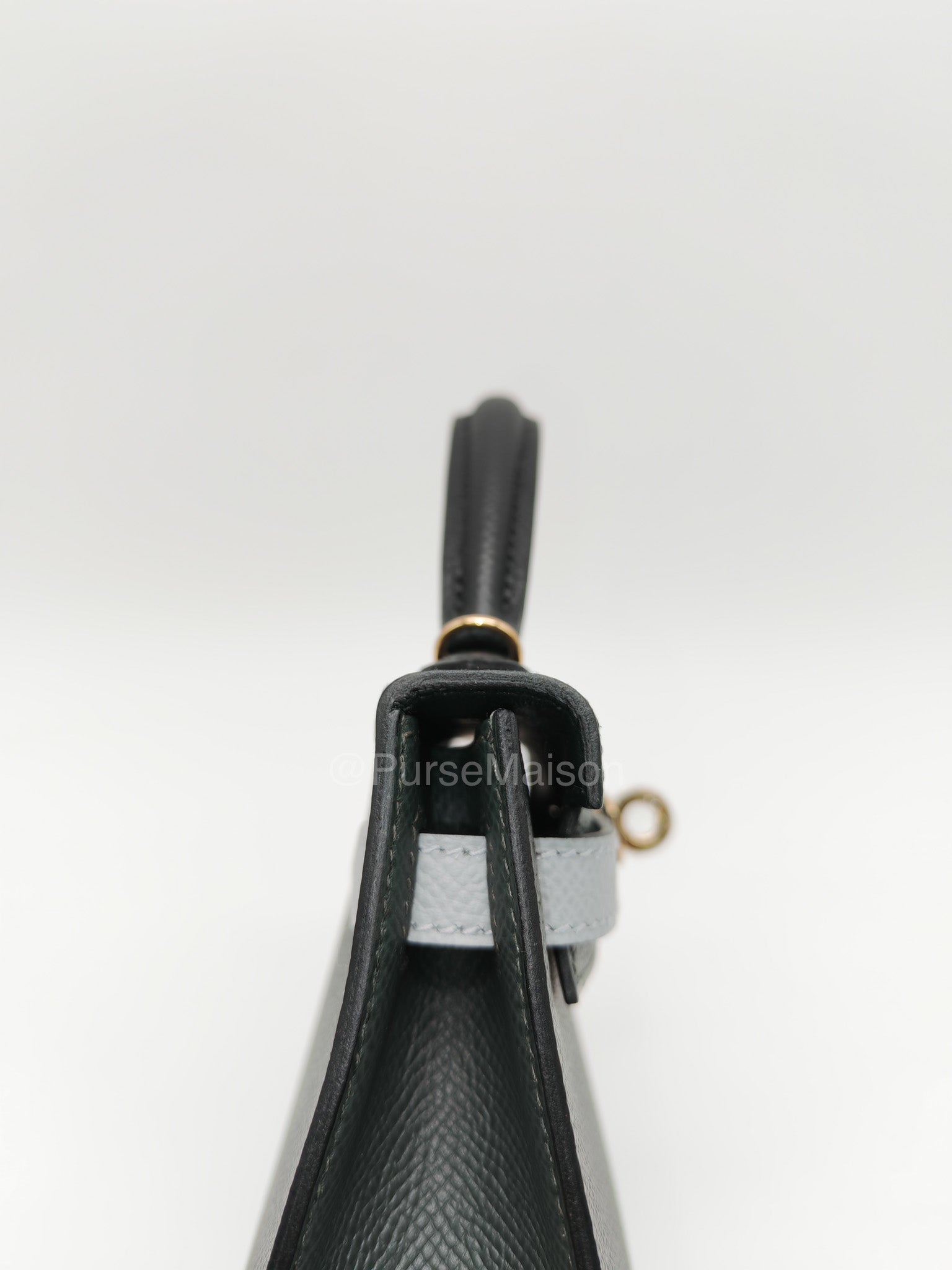 Hermes Mini Kelly Tri-Color Vert Mangrove/Gris Pantin/Noir in Epsom Leather and Palladium Hardware Stamp K (2025) | Purse Maison Luxury Bags Shop
