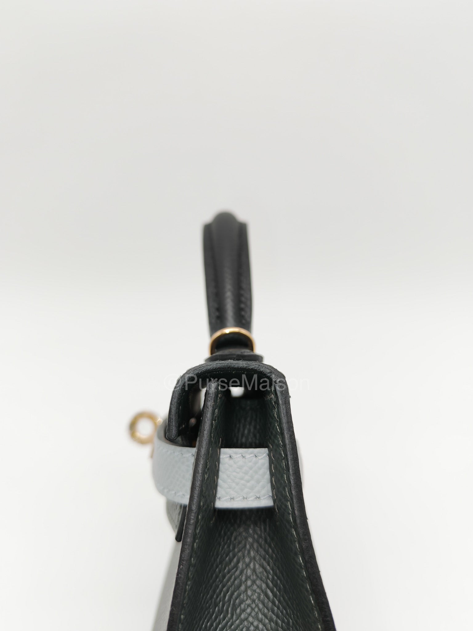 Hermes Mini Kelly Tri-Color Vert Mangrove/Gris Pantin/Noir in Epsom Leather and Palladium Hardware Stamp K (2025) | Purse Maison Luxury Bags Shop