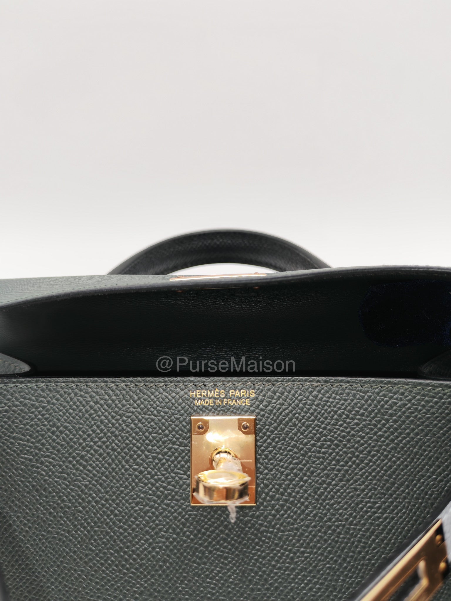 Hermes Mini Kelly Tri-Color Vert Mangrove/Gris Pantin/Noir in Epsom Leather and Palladium Hardware Stamp K (2025) | Purse Maison Luxury Bags Shop