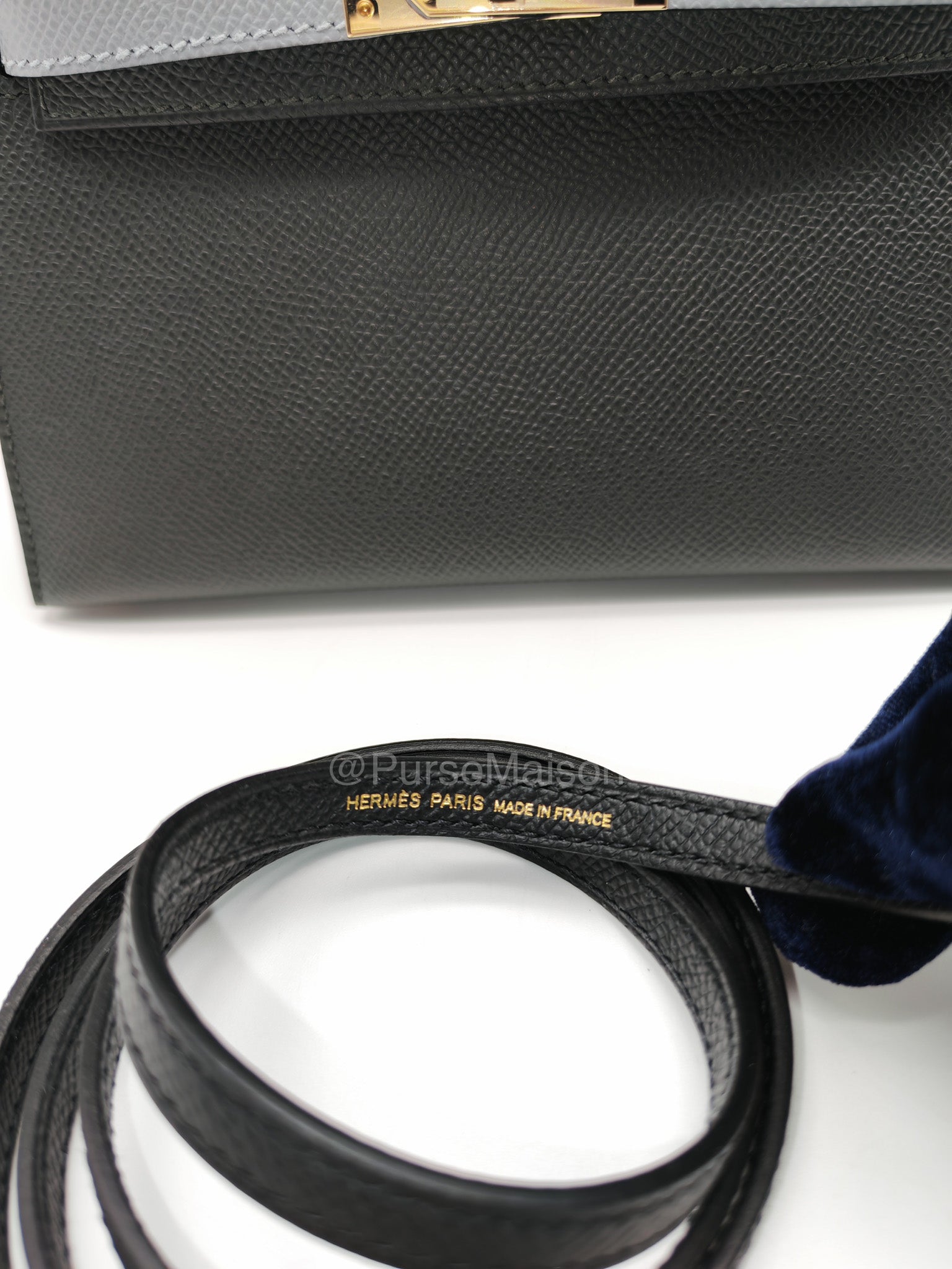 Hermes Mini Kelly Tri-Color Vert Mangrove/Gris Pantin/Noir in Epsom Leather and Palladium Hardware Stamp K (2025) | Purse Maison Luxury Bags Shop