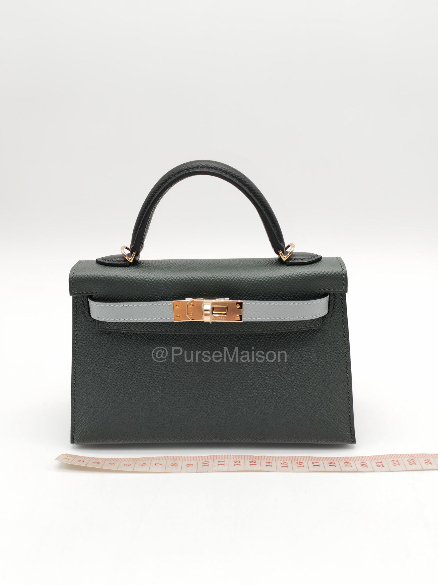 Hermes Mini Kelly Tri-Color Vert Mangrove/Gris Pantin/Noir in Epsom Leather and Palladium Hardware Stamp K (2025) | Purse Maison Luxury Bags Shop