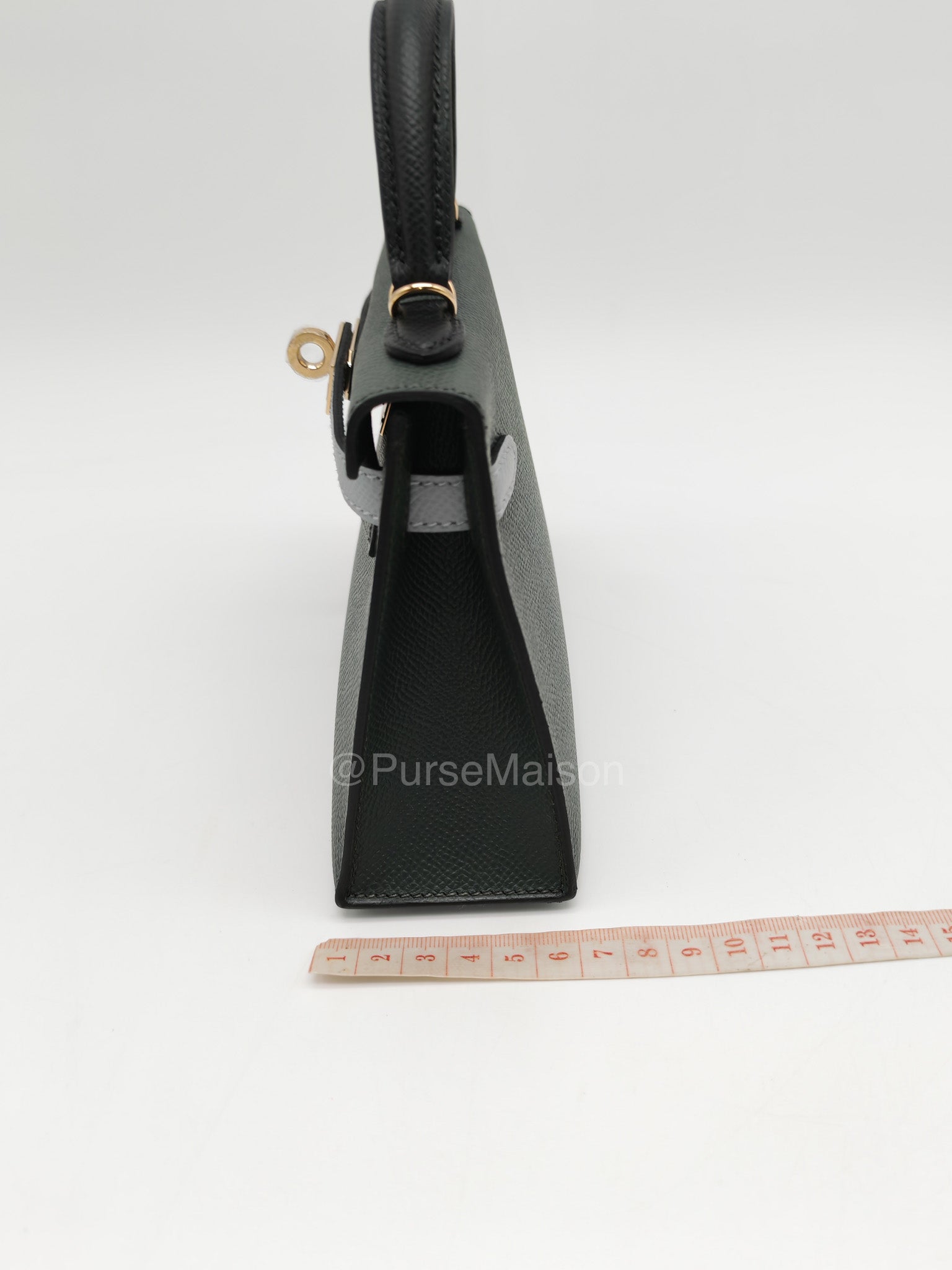 Hermes Mini Kelly Tri-Color Vert Mangrove/Gris Pantin/Noir in Epsom Leather and Palladium Hardware Stamp K (2025) | Purse Maison Luxury Bags Shop