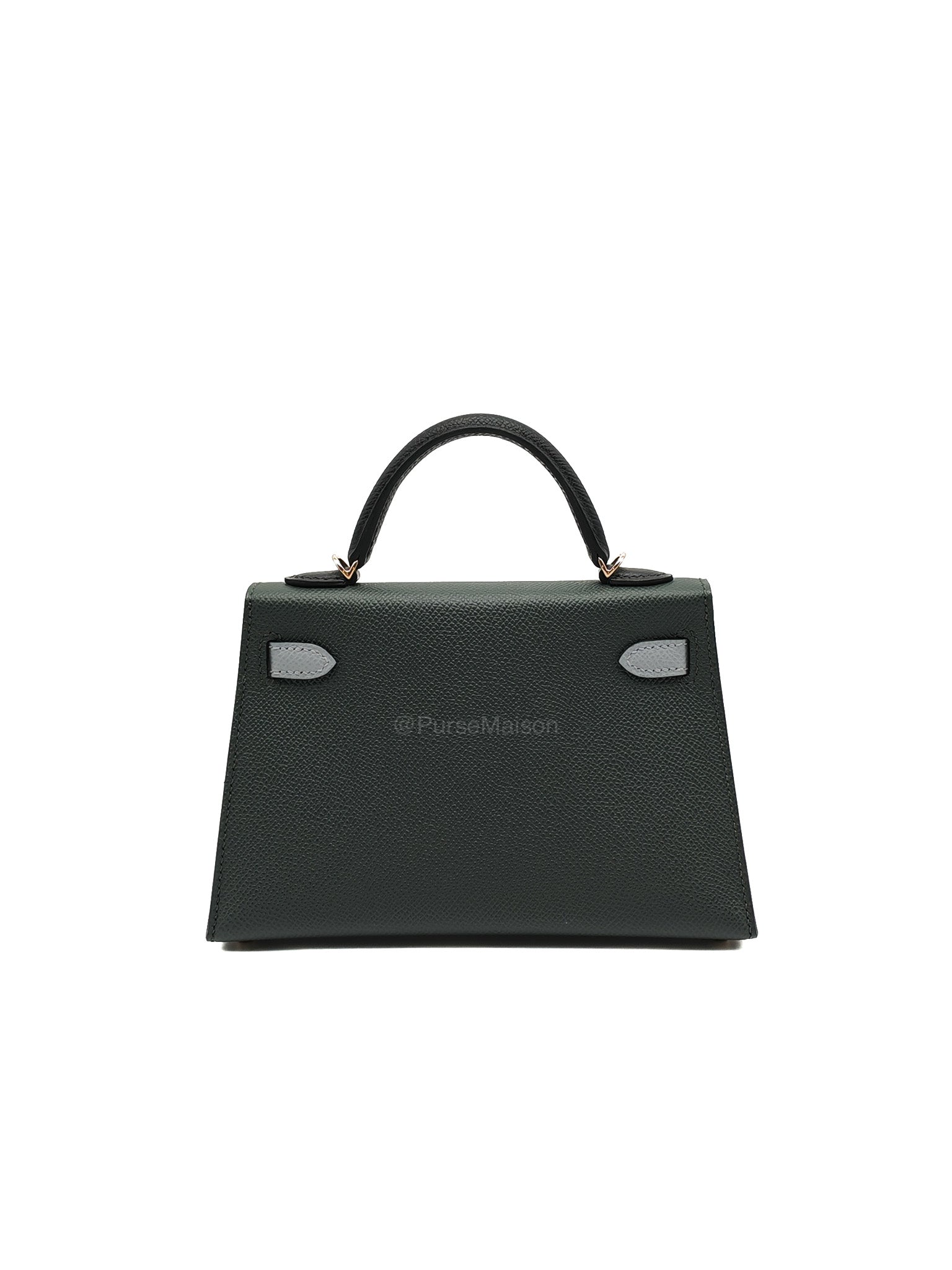 Hermes Mini Kelly Tri-Color Vert Mangrove/Gris Pantin/Noir in Epsom Leather and Palladium Hardware Stamp K (2025) | Purse Maison Luxury Bags Shop