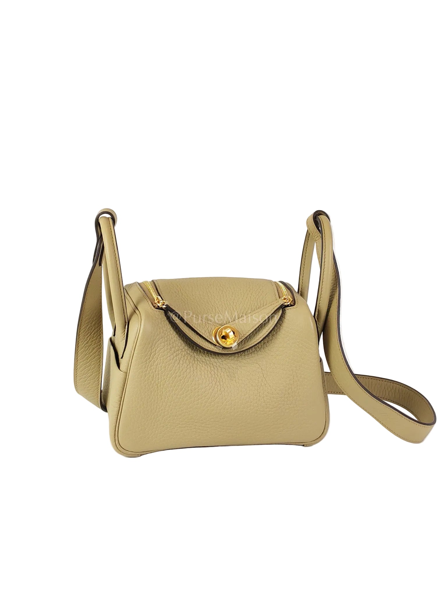 Mini Lindy Beige Marfa in Clemence Leather and Gold Hardware Stamp W (2024) | Purse Maison Luxury Bags Shop