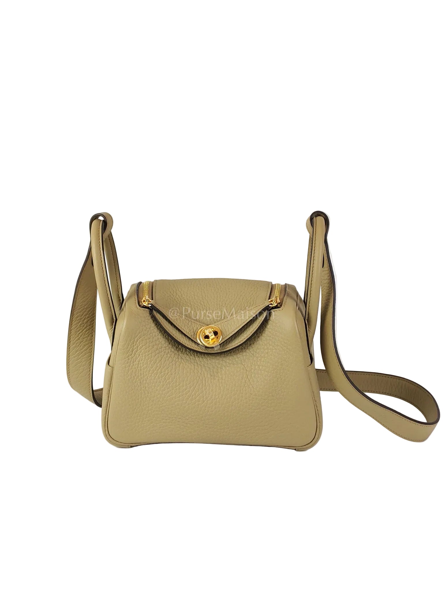 Mini Lindy Beige Marfa in Clemence Leather and Gold Hardware Stamp W (2024) | Purse Maison Luxury Bags Shop