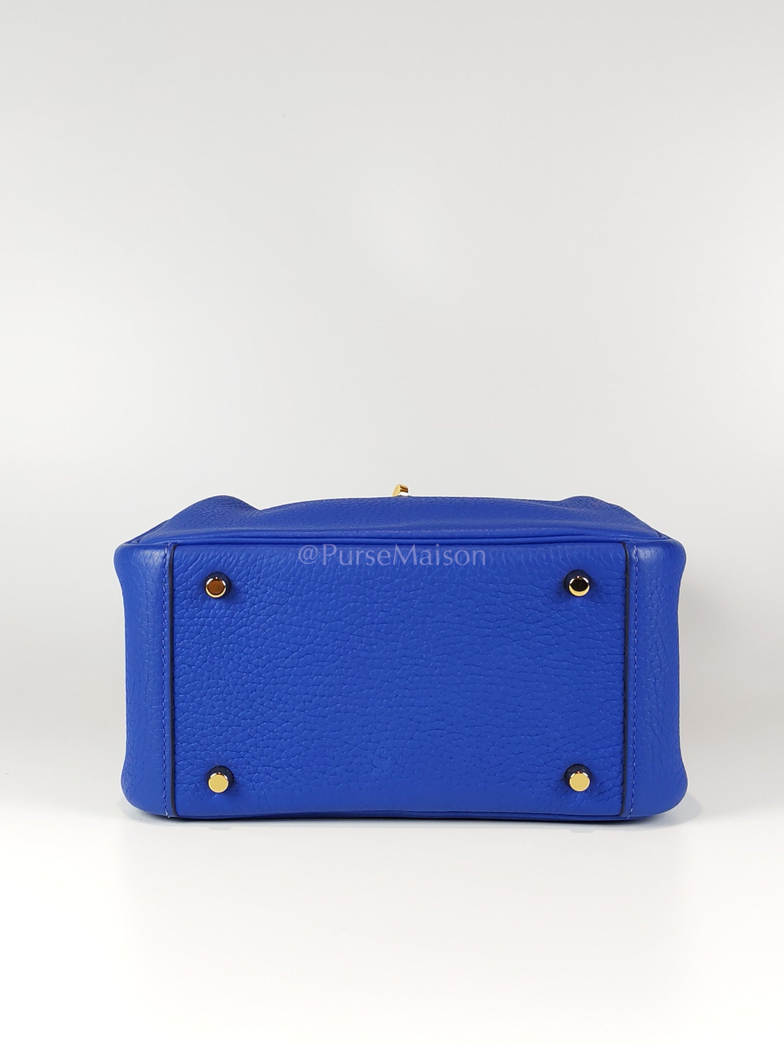 Mini Lindy Bleu Royal in Clemence Leather Maxi Quadrille Strap and Gold Hardware Stamp U (2022) | Purse Maison Luxury Bags Shop