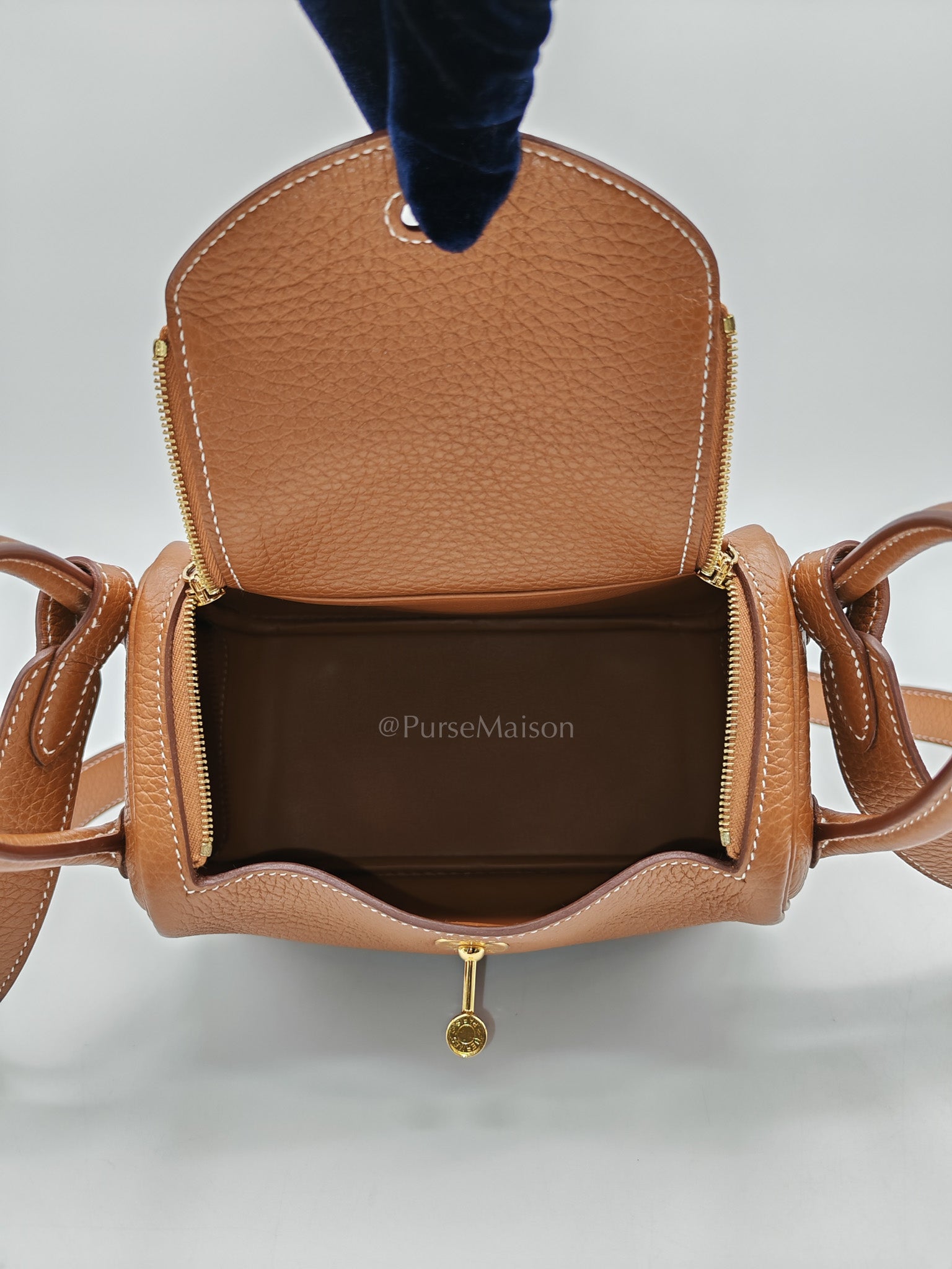 Hermes Mini Lindy Gold Clemence Leather and Gold Hardware Stamp U (2022) | Purse Maison Luxury Bags Shop