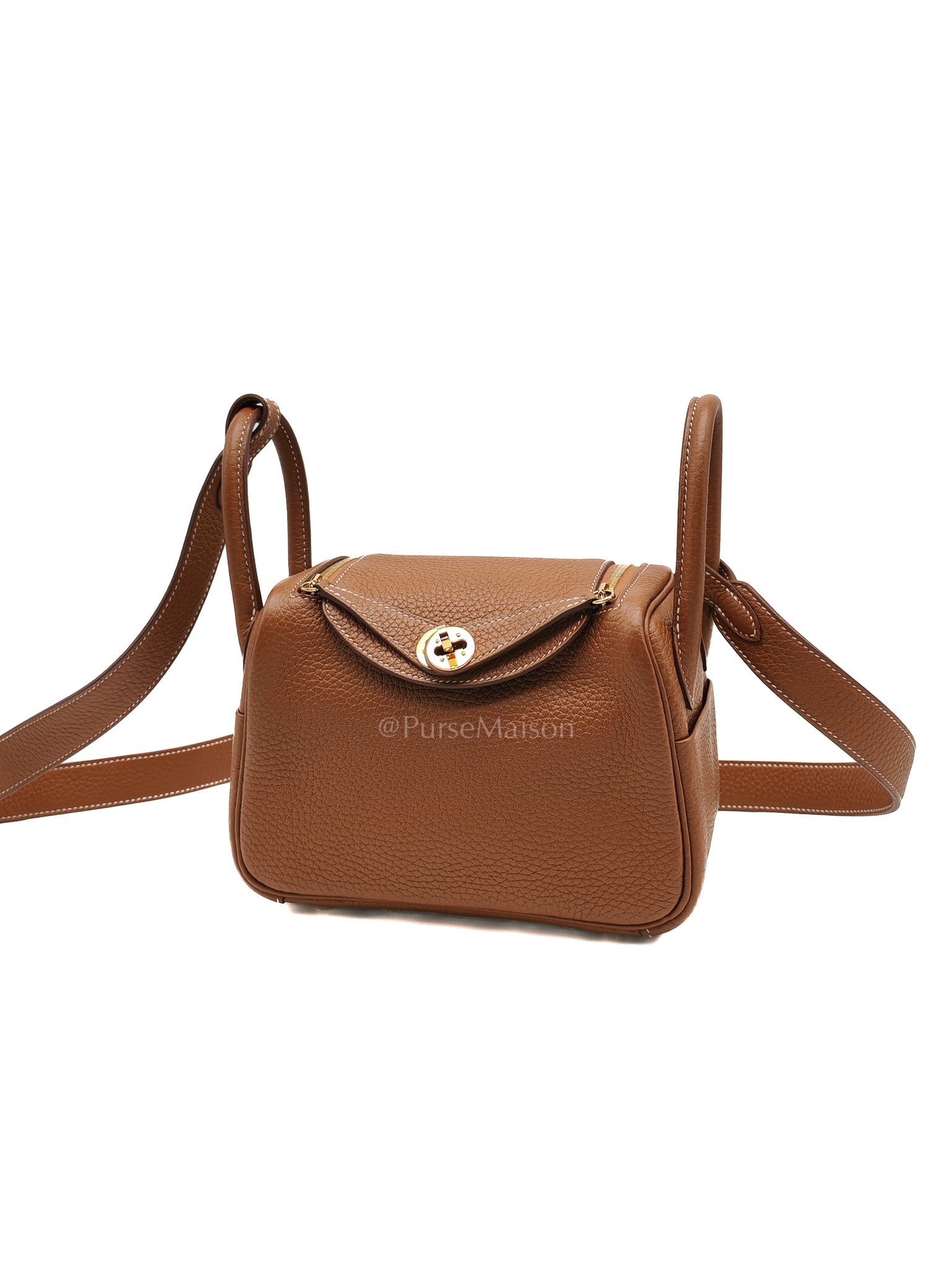 Hermes Mini Lindy Gold Clemence Leather and Gold Hardware Stamp U (2022) | Purse Maison Luxury Bags Shop