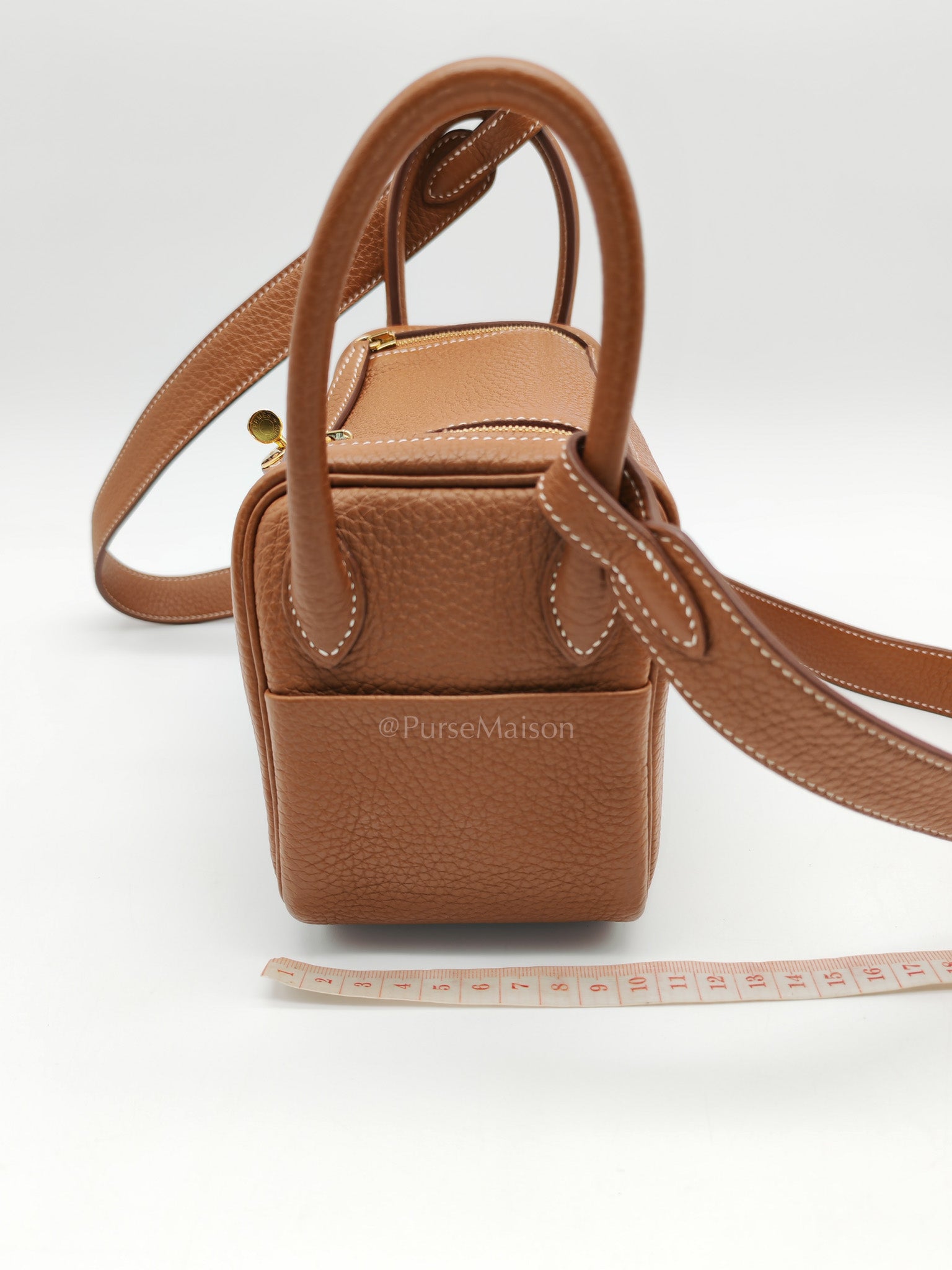 Hermes Mini Lindy Gold Clemence Leather and Gold Hardware Stamp U (2022) | Purse Maison Luxury Bags Shop