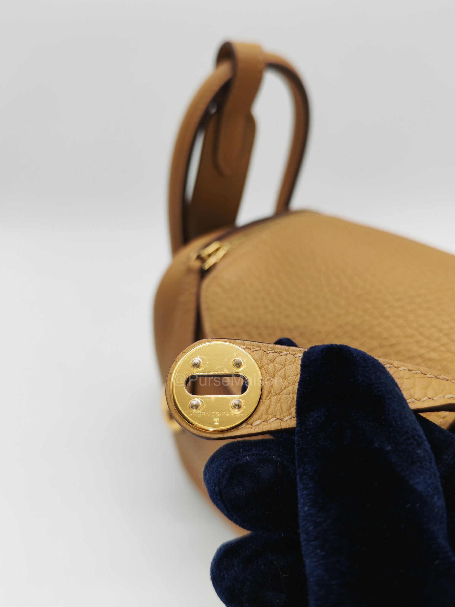 Hermes Mini Lindy in Buiscuit Clemence Leather Gold Hardware Stamp U(2022) | Purse Maison Luxury Bags Shop