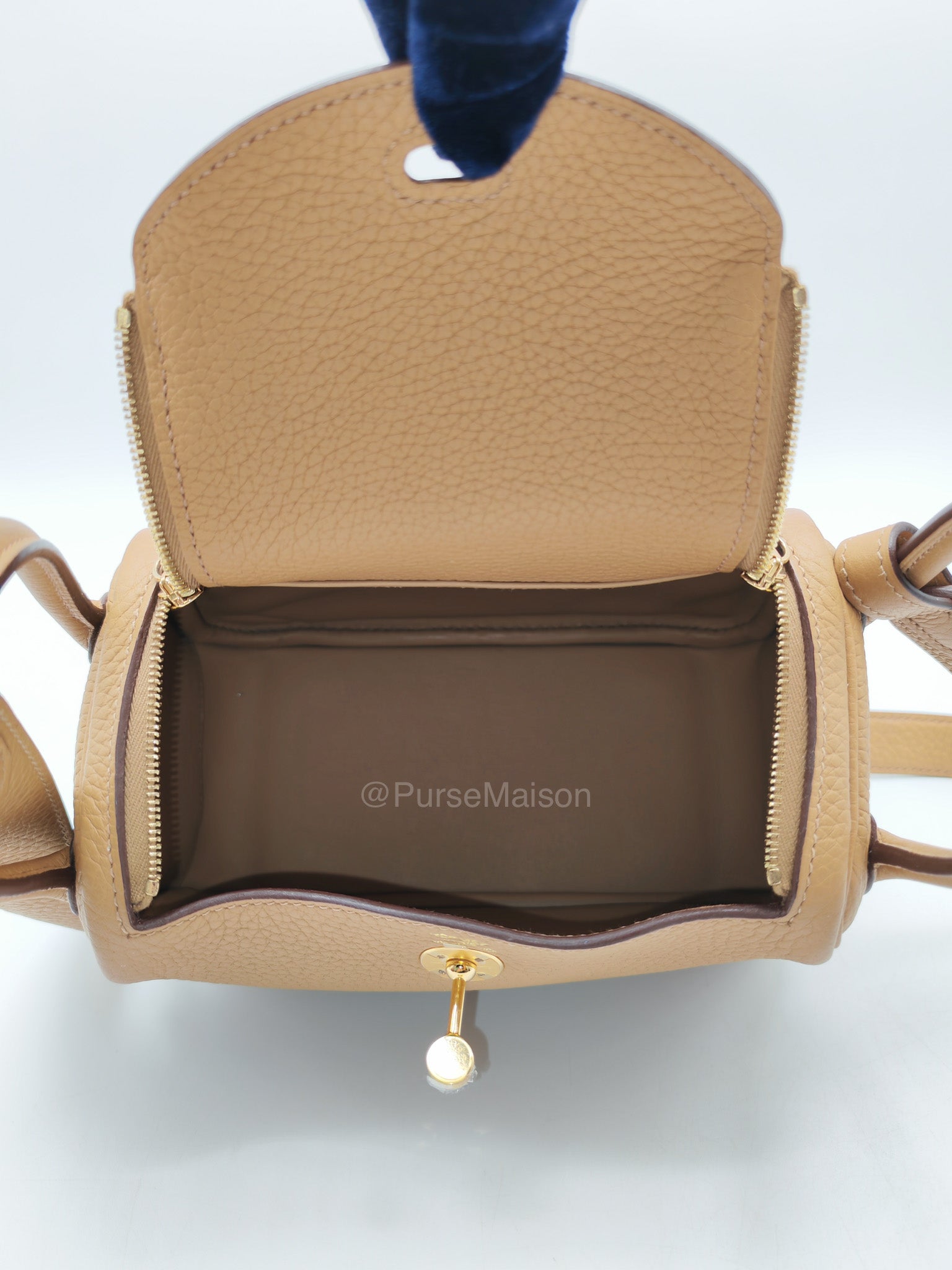 Hermes Mini Lindy in Buiscuit Clemence Leather Gold Hardware Stamp U(2022) | Purse Maison Luxury Bags Shop