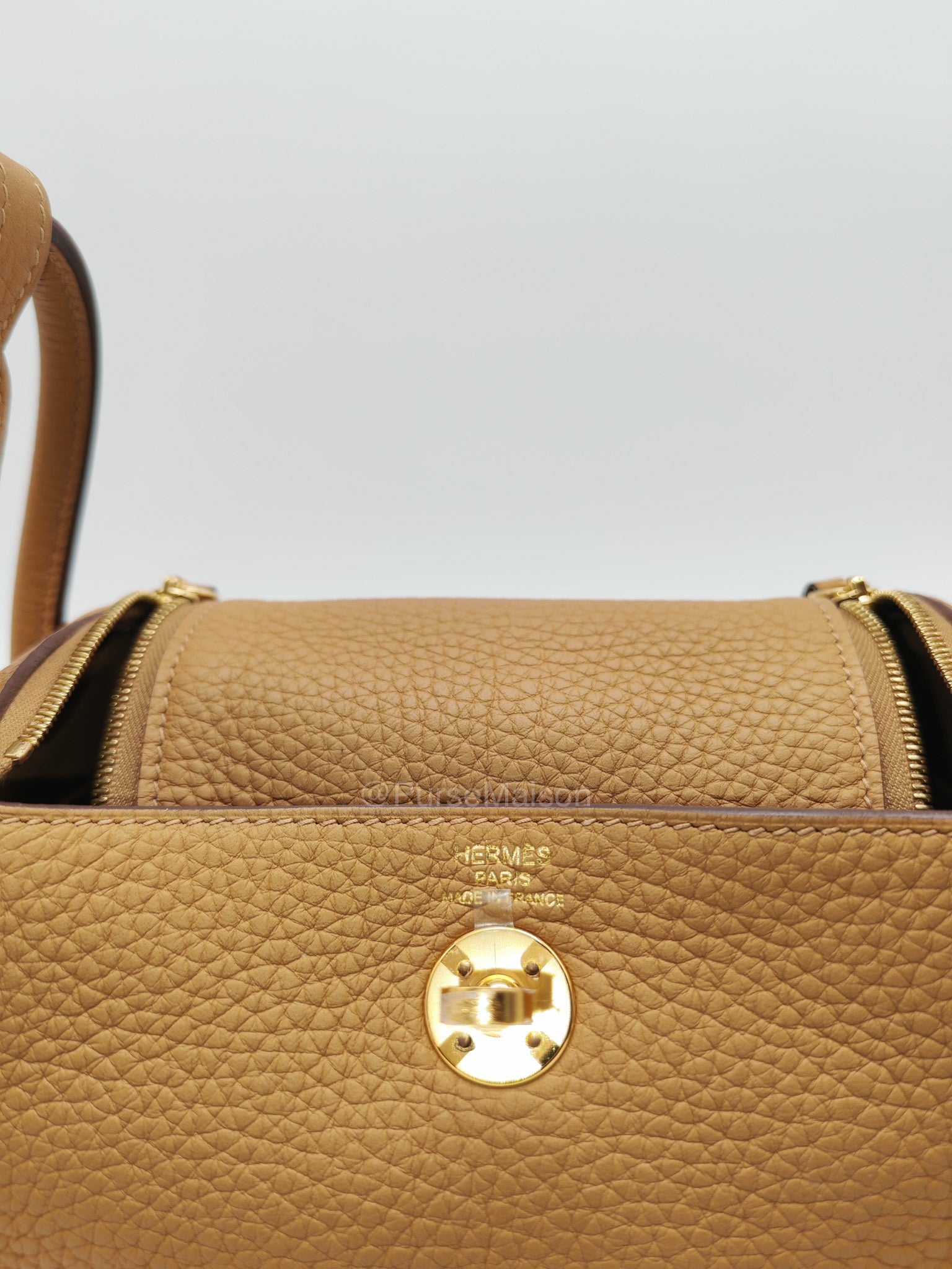 Hermes Mini Lindy in Buiscuit Clemence Leather Gold Hardware Stamp U(2022) | Purse Maison Luxury Bags Shop
