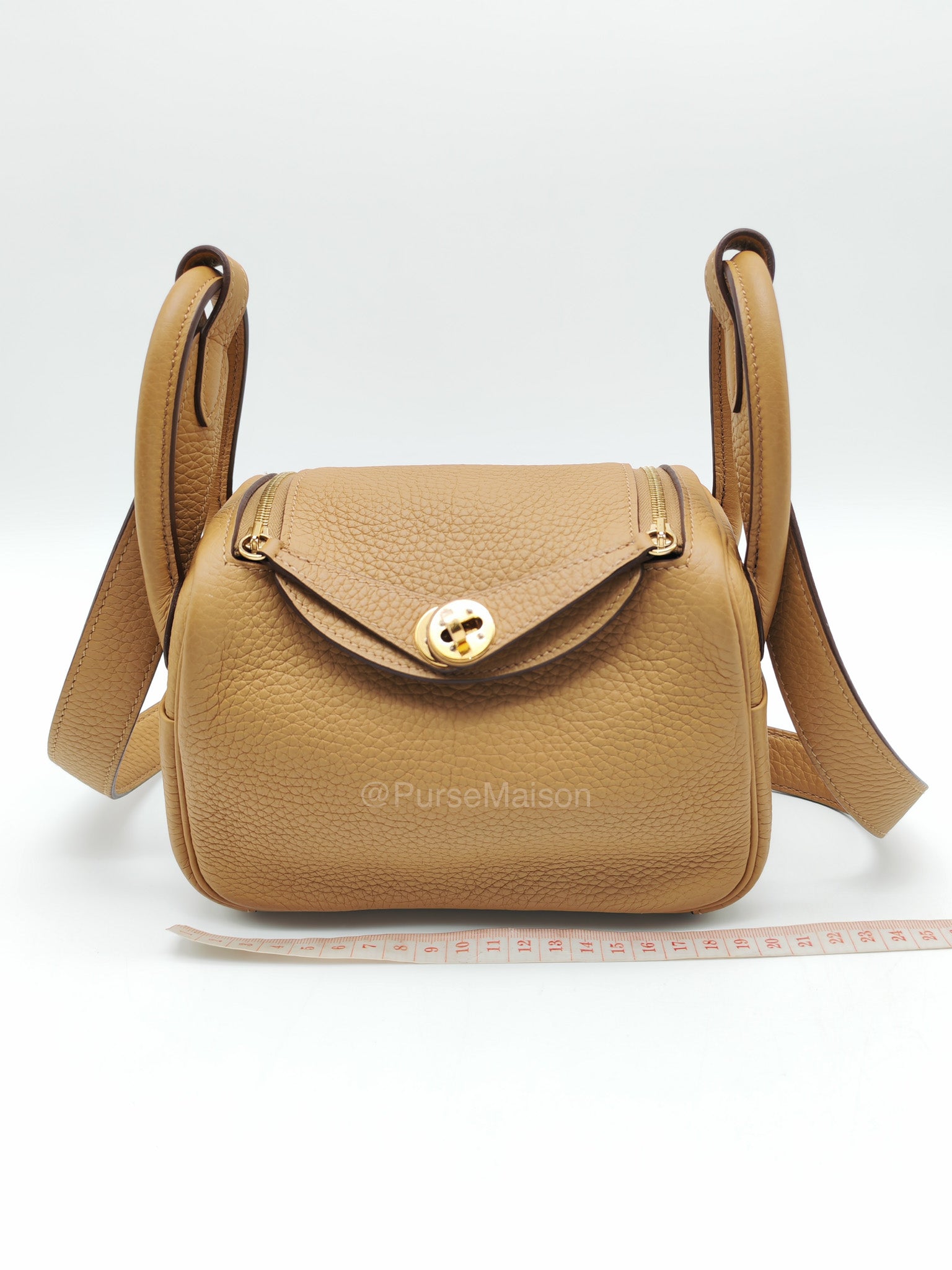 Hermes Mini Lindy in Buiscuit Clemence Leather Gold Hardware Stamp U(2022) | Purse Maison Luxury Bags Shop